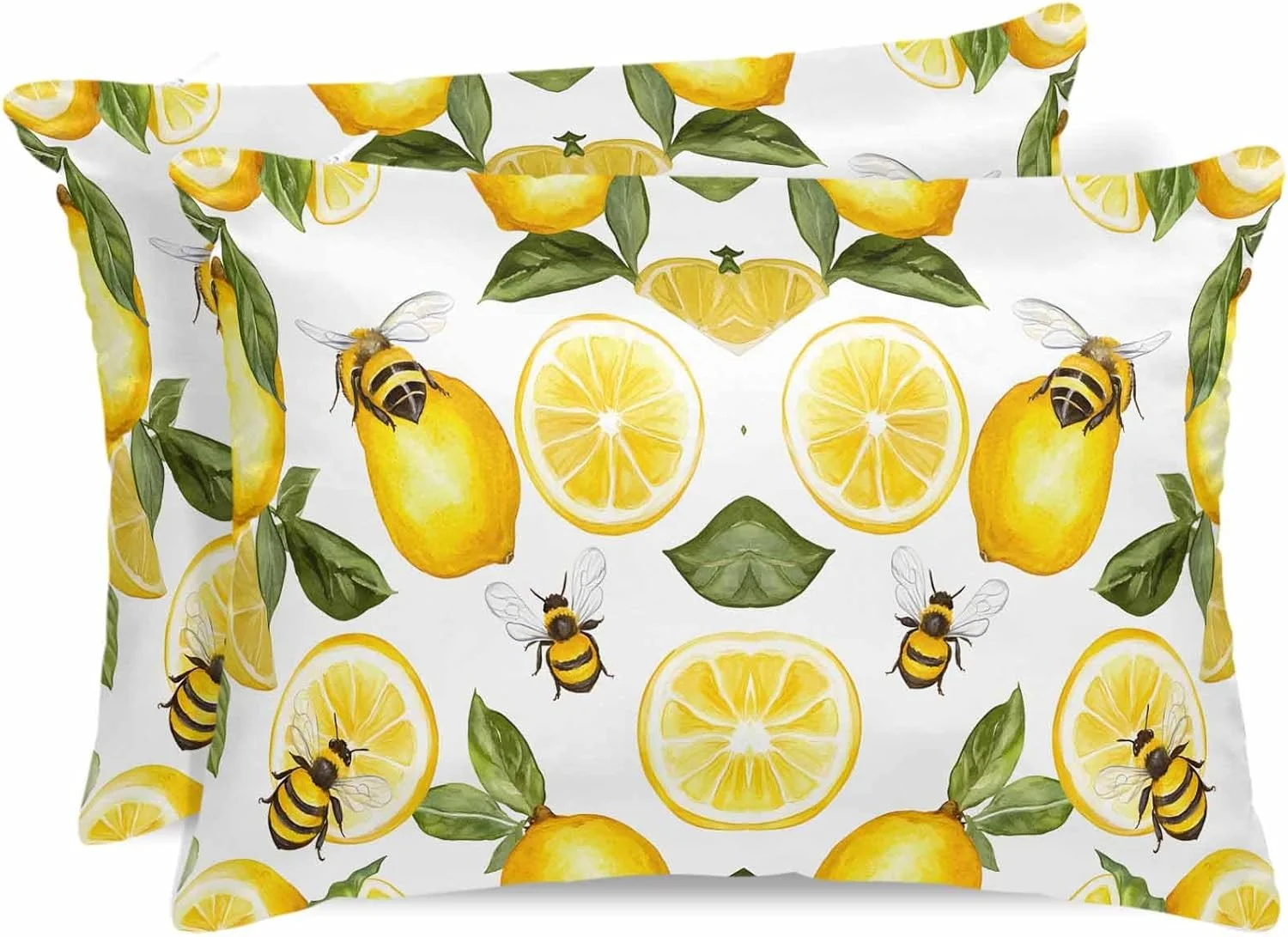 روبالشی ساتن آبرنگی تابستانی برای مو و پوست، طرح لیمو زرد، برگ و زنبور، دو عددی با زیپ، بسیار نرم و خنک مشابه روکش بالش ابریشمی، سایز 50x66 سانتی متر روبالشی ساتن آبرنگی تابستانی برای مو و پوست، طرح لیمو زرد، برگ و زنبور، دو عددی با زیپ، بسیار نرم و خنک مشابه روکش بالش ابریشمی، سایز 50x66 سانتی متر