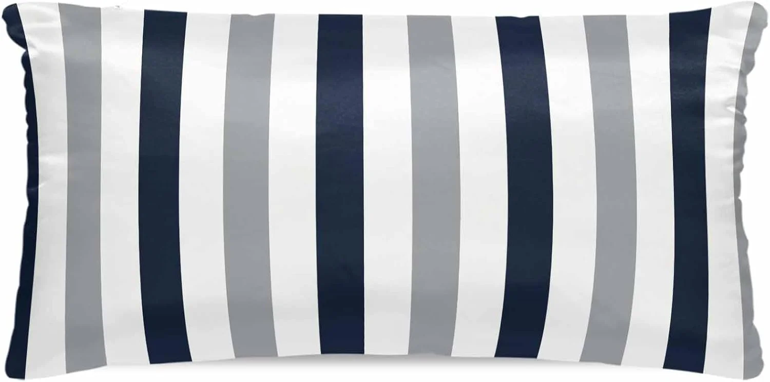 روبالشی ساتن راه راه سرمه ای خاکستری برای مو و پوست، روبالشی های مدرن و قدیمی، بسته 2 عددی با زیپ، بسیار نرم و خنک شبیه روکش های ابریشمی، 50x100 سانتی متر روبالشی ساتن راه راه سرمه ای خاکستری برای مو و پوست، روبالشی های مدرن و قدیمی، بسته 2 عددی با زیپ، بسیار نرم و خنک شبیه روکش های ابریشمی، 50x100 سانتی متر