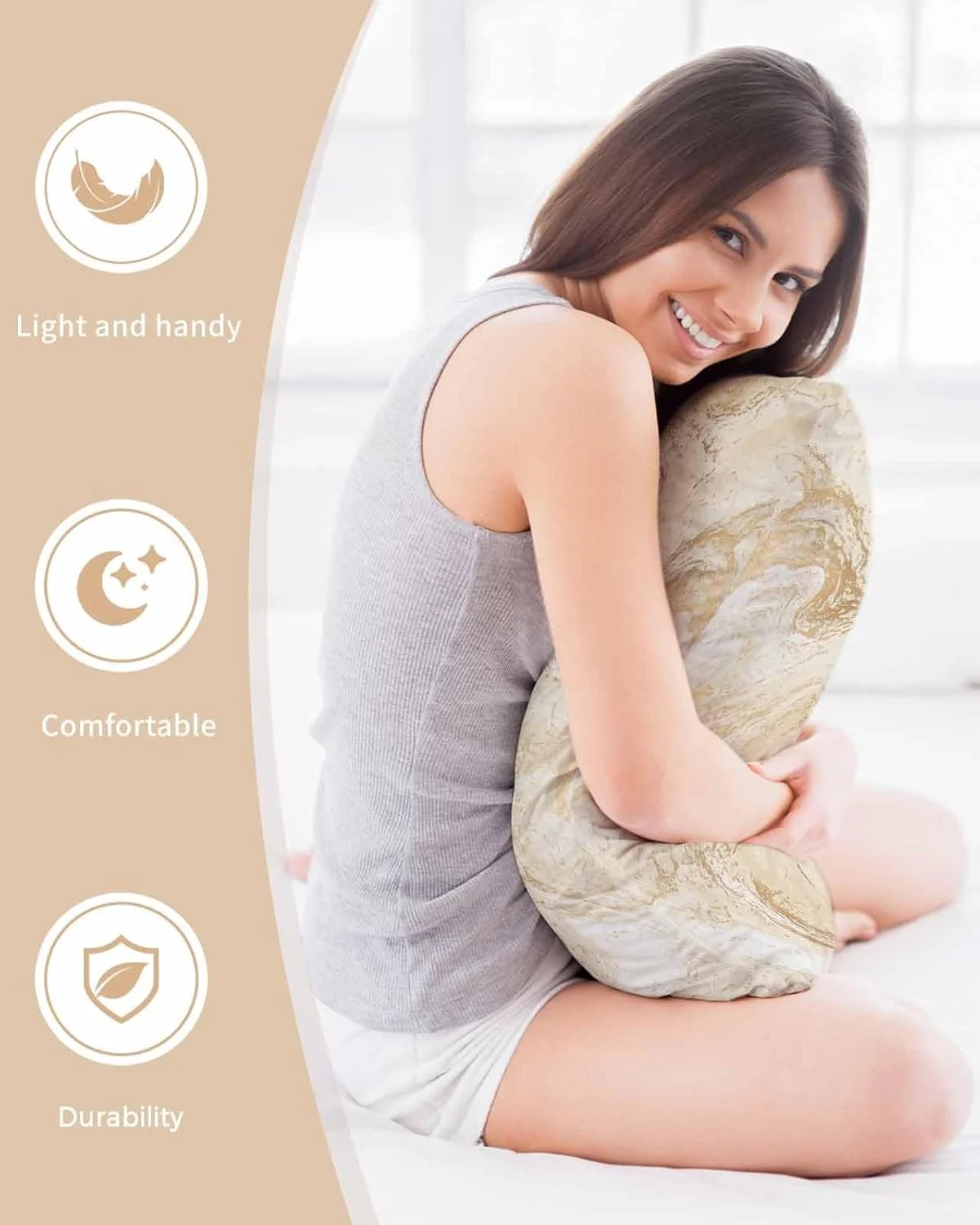 روبالشی ساتن مرمر برای مو و پوست، هنر سیال انتزاعی، بافت مرمر قهوه ای بژ، روبالشی مدرن و قدیمی 2 عددی با زیپ، فوق العاده نرم و خنک کننده شبیه روکش های ابریشمی، 50x91 سانتی متر