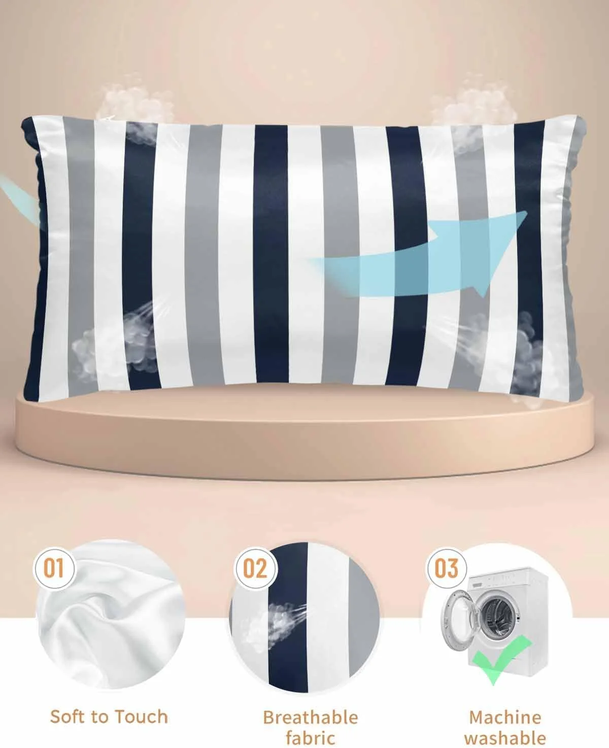 روبالشی ساتن راه راه سرمه ای خاکستری برای مو و پوست، روبالشی های مدرن و قدیمی، بسته 2 عددی با زیپ، بسیار نرم و خنک شبیه روکش های ابریشمی، 50x100 سانتی متر روبالشی ساتن راه راه سرمه ای خاکستری برای مو و پوست، روبالشی های مدرن و قدیمی، بسته 2 عددی با زیپ، بسیار نرم و خنک شبیه روکش های ابریشمی، 50x100 سانتی متر