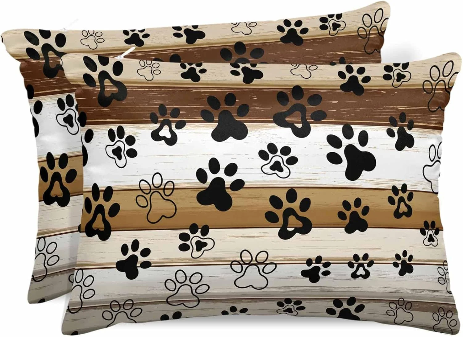 روبالشی ساتن طرح سگ روستایی برای مو و پوست، طرح پنجه روی تخته چوبی قهوه ای قدیمی، بسته 2 عددی با زیپ، فوق العاده نرم و خنک شبیه روکش های ابریشمی، 50x66 سانتی متر