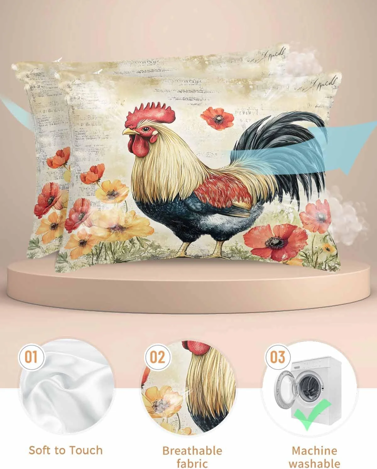 روبالشتی ساتن طرح خروس و مرغ، گل، آبرنگ، طرح قدیمی مزرعه، بسته 2 عددی روبالشتی با زیپ، فوق العاده نرم و خنک شبیه روکش بالش ابریشمی، 50x66 سانتی متر روبالشتی ساتن طرح خروس و مرغ، گل، آبرنگ، طرح قدیمی مزرعه، بسته 2 عددی روبالشتی با زیپ، فوق العاده نرم و خنک شبیه روکش بالش ابریشمی، 50x66 سانتی متر