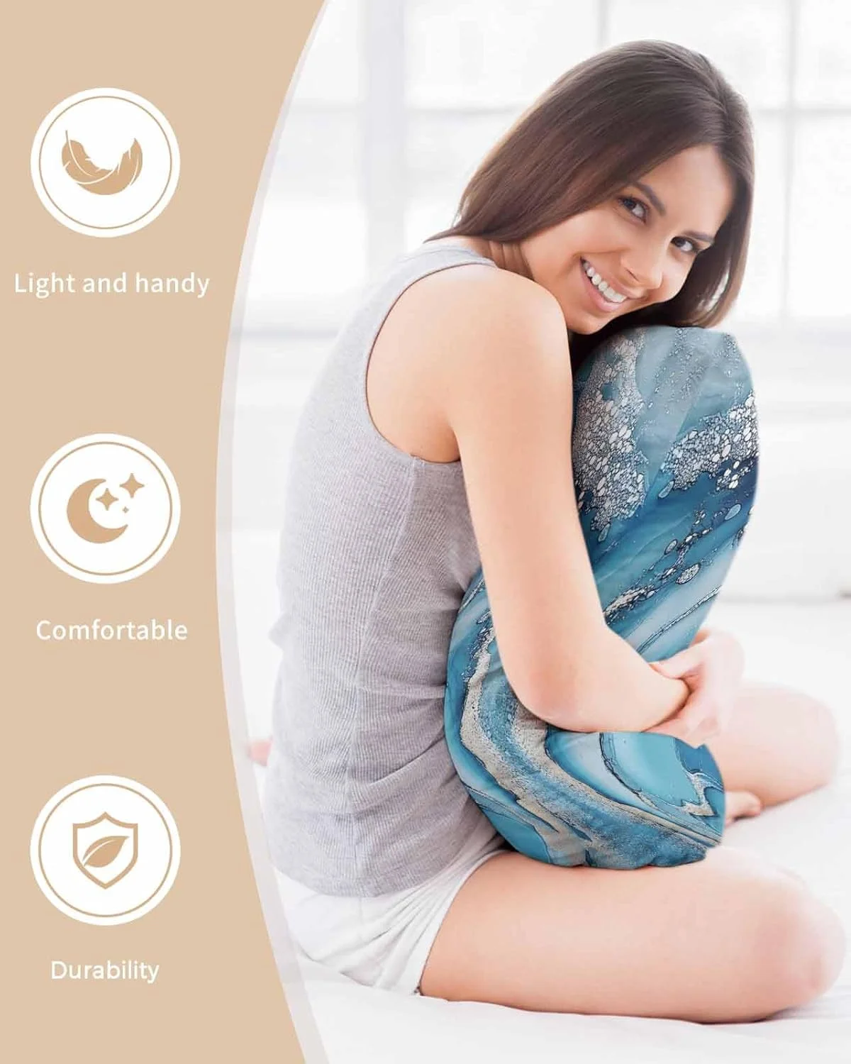 روبالشتی ساتن با طرح مرمر برای مو و پوست، آبی نقره ای، براق، مدرن، انتزاعی، طرح قدیمی، بسته 2 عددی با زیپ، فوق العاده نرم و خنک شبیه روکش های ابریشمی، 50x91 سانتی متر