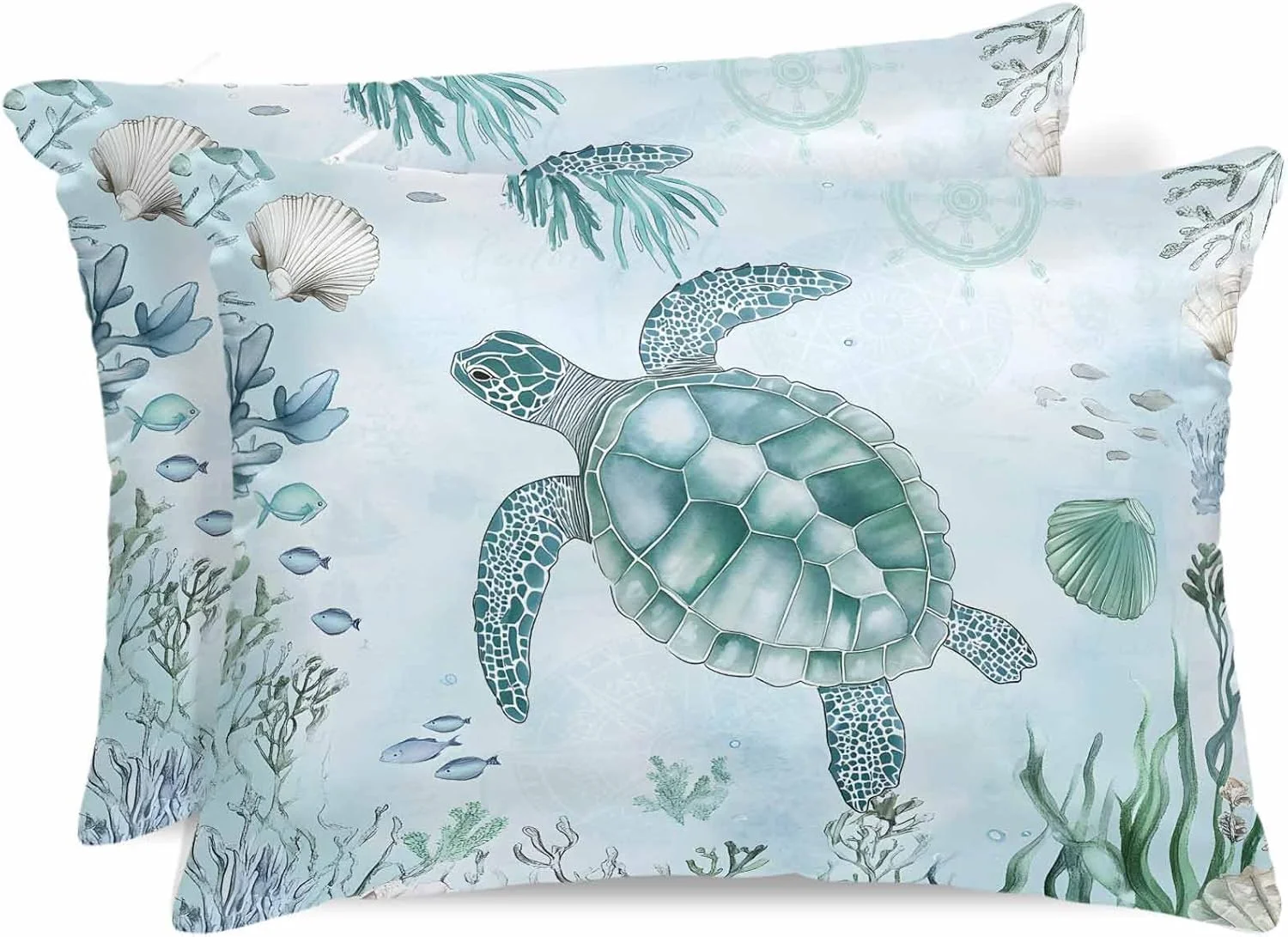 روبالشی ساتن طرح لاک پشت دریایی آبی برای مو و پوست، طرح صدف مرجانی وینتیج، بسته 2 عددی با زیپ، فوق العاده نرم و خنک شبیه روکش بالش ابریشمی، 50x90 سانتی متر روبالشی ساتن طرح لاک پشت دریایی آبی برای مو و پوست، طرح صدف مرجانی وینتیج، بسته 2 عددی با زیپ، فوق العاده نرم و خنک شبیه روکش بالش ابریشمی، 50x90 سانتی متر