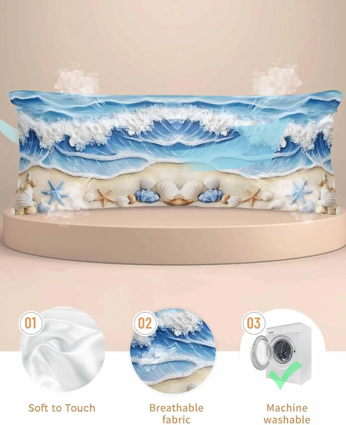 روبالشتی ساتن ساحلی تابستانی برای مو و پوست، طرح صدف ستاره دریایی، بسته 2 عددی با زیپ، بسیار نرم و خنک شبیه روکش های ابریشمی، 50x137 سانتی متر روبالشتی ساتن ساحلی تابستانی برای مو و پوست، طرح صدف ستاره دریایی، بسته 2 عددی با زیپ، بسیار نرم و خنک شبیه روکش های ابریشمی، 50x137 سانتی متر