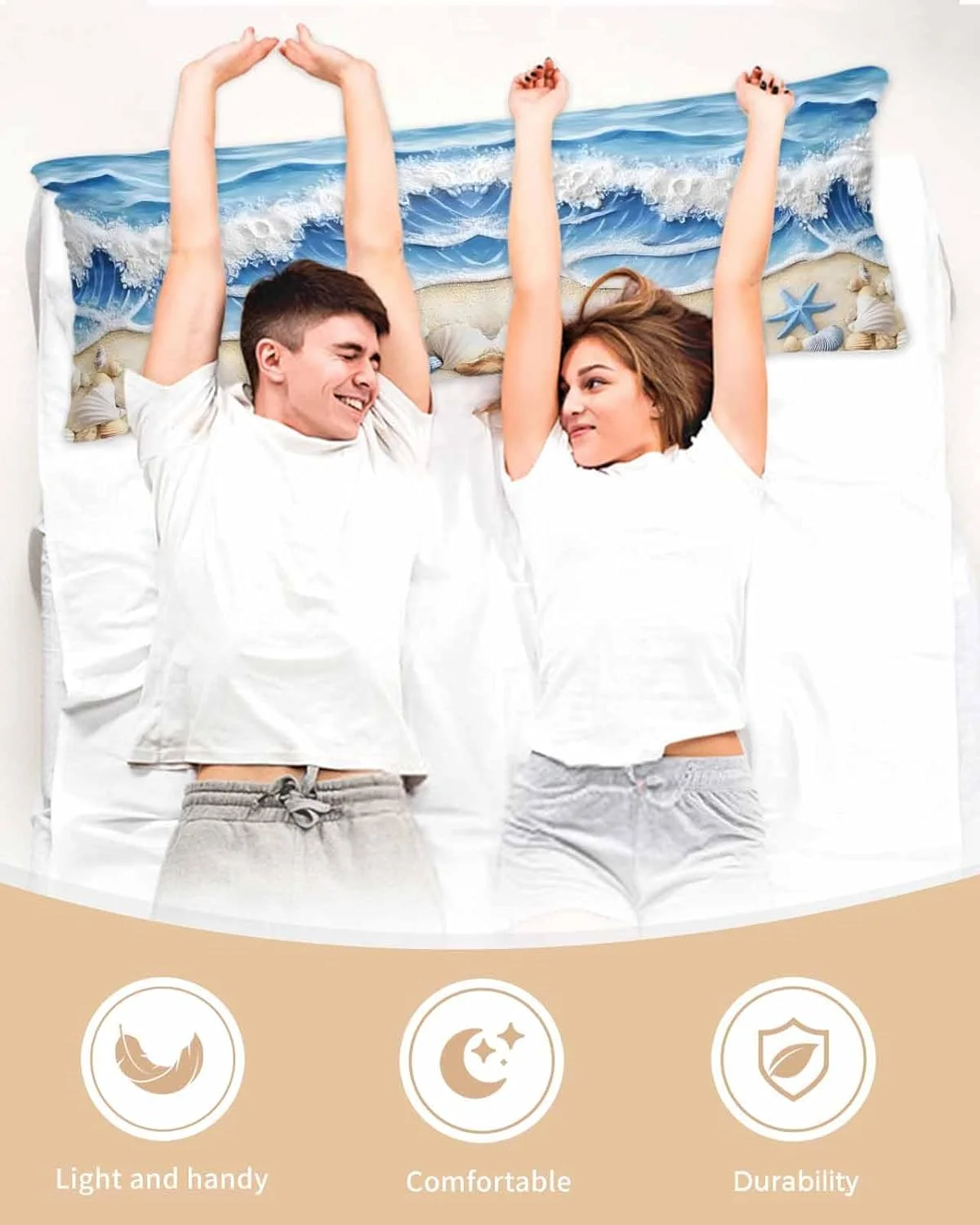 روبالشتی ساتن ساحلی تابستانی برای مو و پوست، طرح صدف ستاره دریایی، بسته 2 عددی با زیپ، بسیار نرم و خنک شبیه روکش های ابریشمی، 50x137 سانتی متر روبالشتی ساتن ساحلی تابستانی برای مو و پوست، طرح صدف ستاره دریایی، بسته 2 عددی با زیپ، بسیار نرم و خنک شبیه روکش های ابریشمی، 50x137 سانتی متر