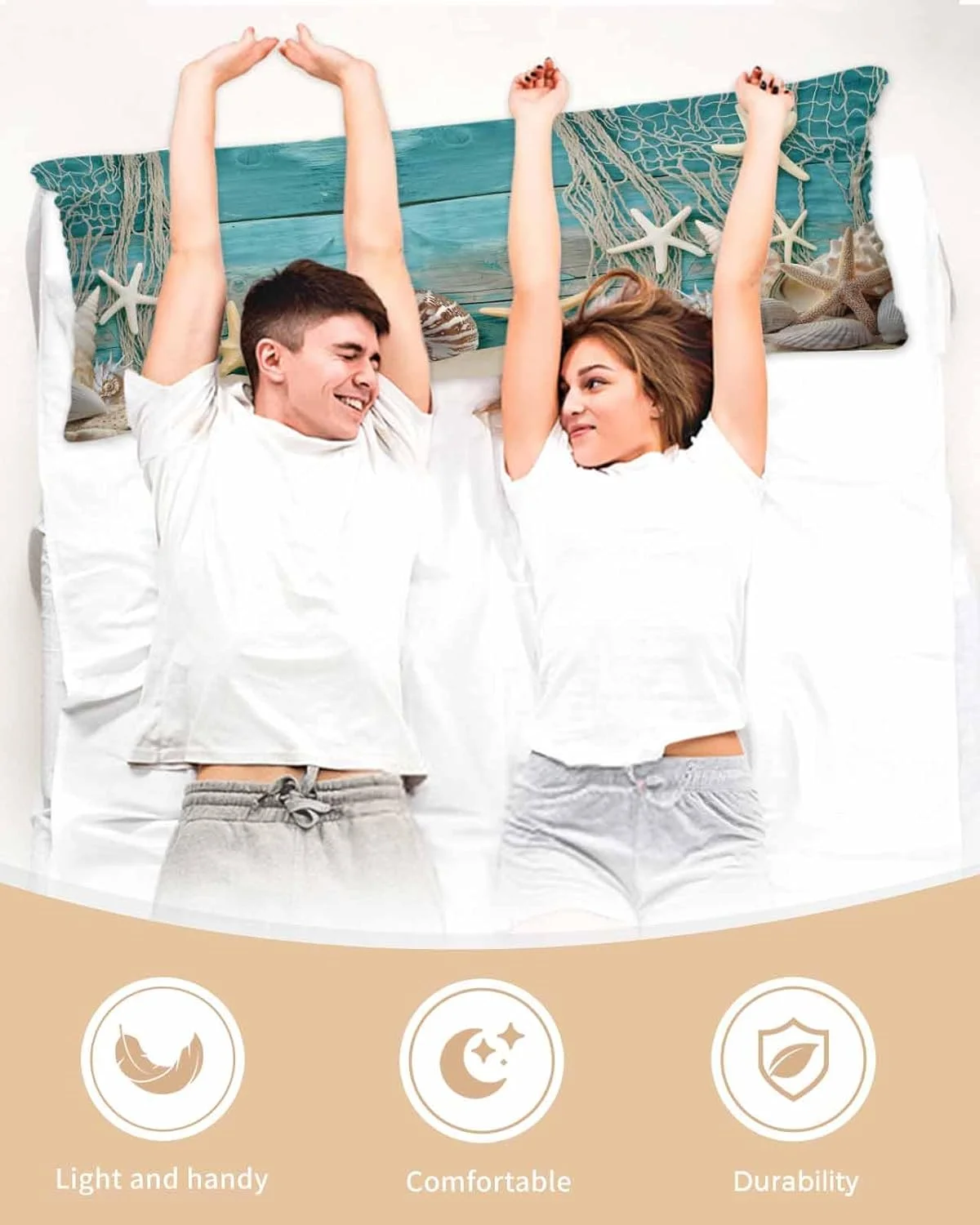 روبالشی ساتن اوشن مارین برای مو و پوست، طرح صدف قدیمی، ستاره دریایی، چوب آبی، روکش بالش های قدیمی 2 عددی با زیپ، فوق العاده نرم و خنک شبیه به روکش بالش ابریشمی، 50x137 سانتی متر