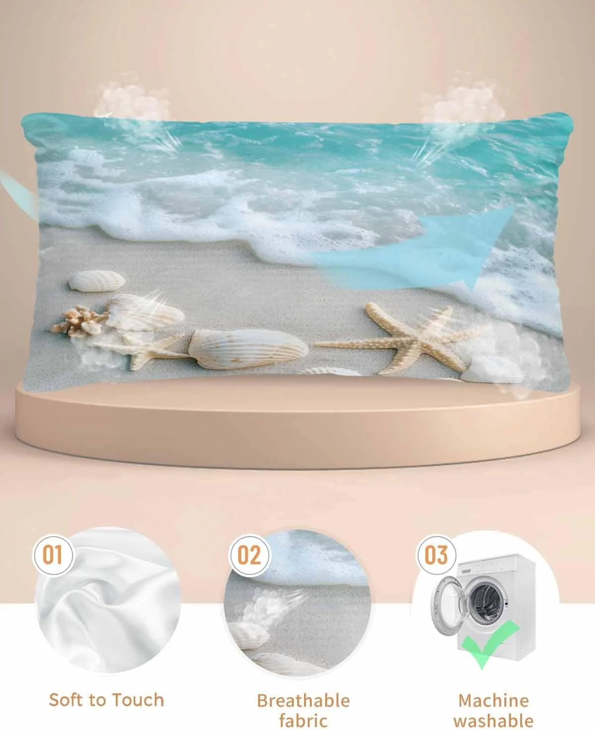 روبالشتی ساتن آبی-بژ برای مو و پوست، طرح ستاره دریایی ساحلی، صدف، شن و موج دریا، طرح قدیمی، بسته 2 عددی با زیپ، فوق العاده نرم و خنک شبیه روکش بالش ابریشمی، 50x100 سانتی متر روبالشتی ساتن آبی-بژ برای مو و پوست، طرح ستاره دریایی ساحلی، صدف، شن و موج دریا، طرح قدیمی، بسته 2 عددی با زیپ، فوق العاده نرم و خنک شبیه روکش بالش ابریشمی، 50x100 سانتی متر