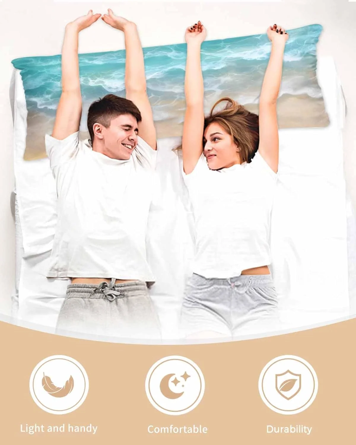 روبالشی ساتن ساحلی تابستانی برای مو و پوست، طرح ساحل فیروزه ای، روکش بالش های وینتیج، بسته 2 عددی با زیپ، بسیار نرم و خنک شبیه روکش بالش ابریشمی، 50x137 سانتی متر