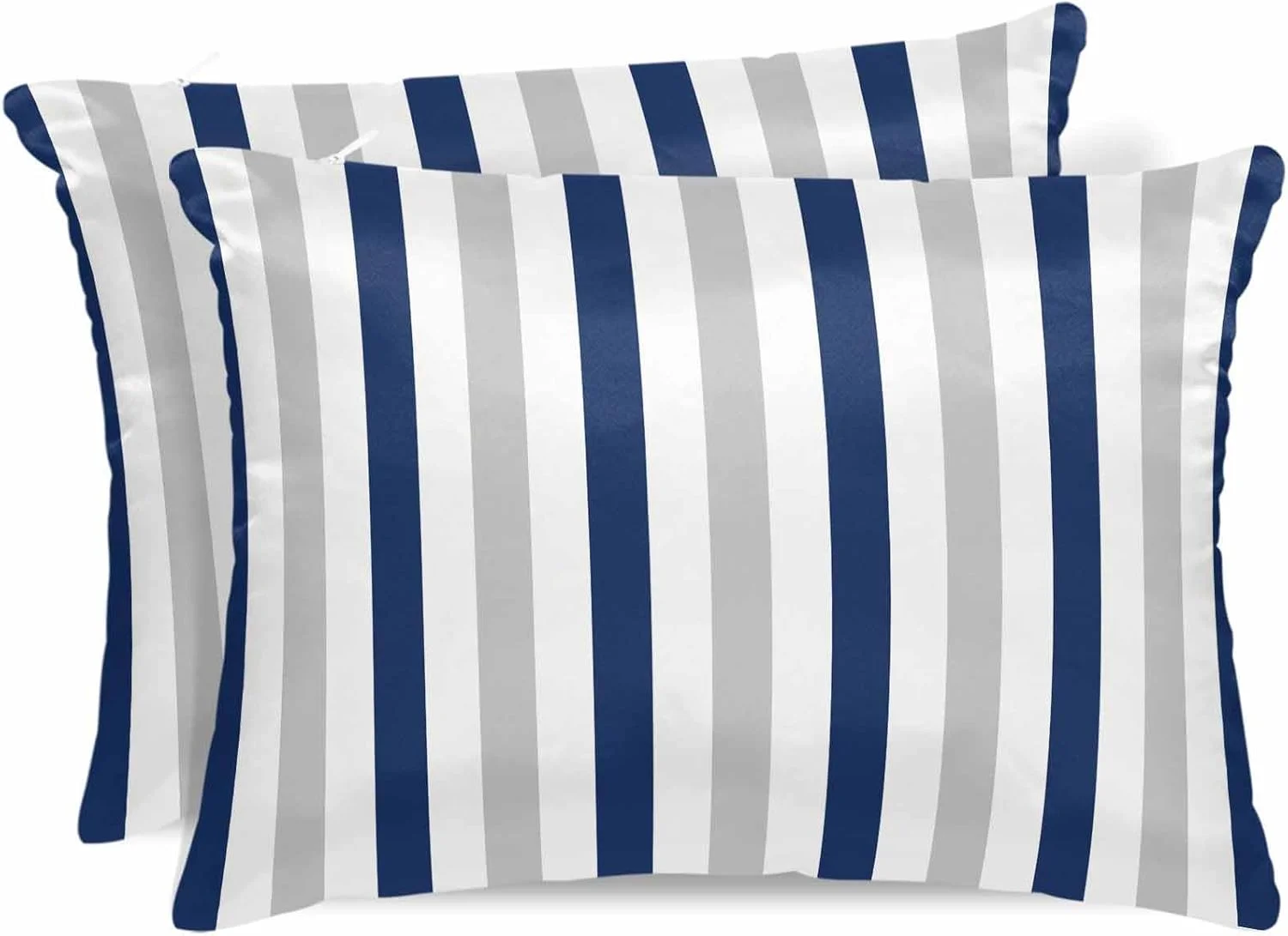 روبالشتی ساتن راه راه سفید سرمه ای برای مو و پوست، مینیمالیستی، طرح عمودی انتزاعی، روبالشتی های قدیمی 2 عددی با زیپ، بسیار نرم و خنک، مشابه روکش های ابریشمی، 50x66 سانتی متر