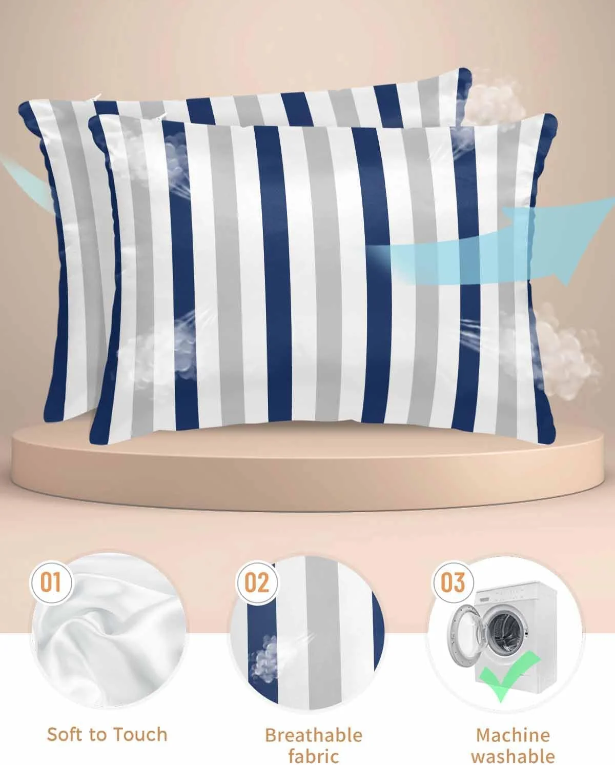 روبالشتی ساتن راه راه سفید سرمه ای برای مو و پوست، مینیمالیستی، طرح عمودی انتزاعی، روبالشتی های قدیمی 2 عددی با زیپ، بسیار نرم و خنک، مشابه روکش های ابریشمی، 50x66 سانتی متر روبالشتی ساتن راه راه سفید سرمه ای برای مو و پوست، مینیمالیستی، طرح عمودی انتزاعی، روبالشتی های قدیمی 2 عددی با زیپ، بسیار نرم و خنک، مشابه روکش های ابریشمی، 50x66 سانتی متر