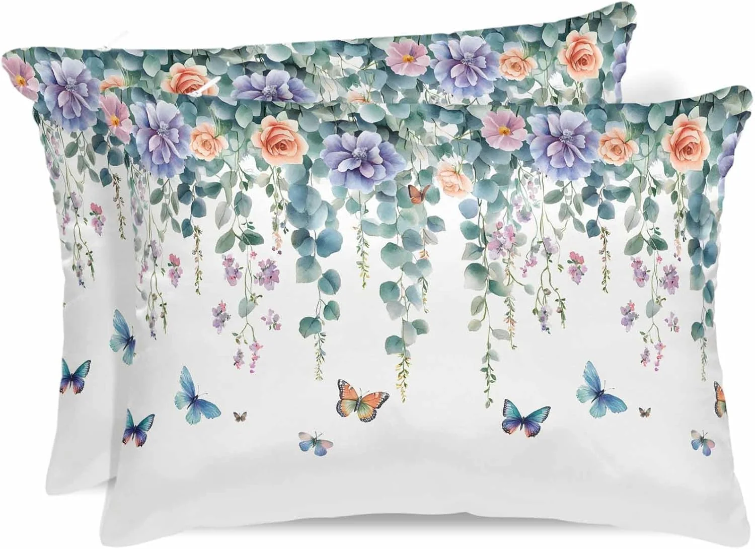 روبالشی ساتن طرح اکالیپتوس، مناسب مو و پوست، طرح برگ، گل، پروانه، آبرنگی، گیاهی، وینتیج، بسته 2 عددی با زیپ، بسیار نرم و خنک، مشابه روکش بالش ابریشمی، سایز 50x66 سانتی متر