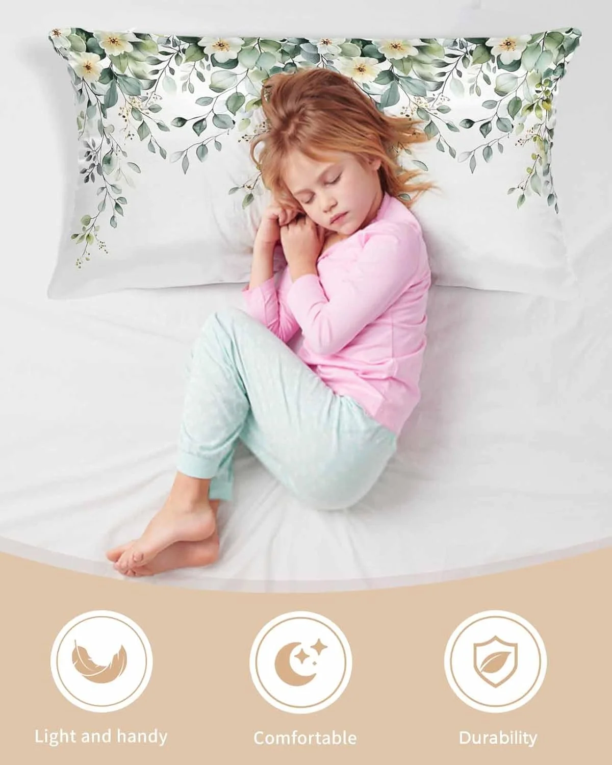 روبالشی ساتن طرح برگ های تابستانی برای مو و پوست، طرح برگ اکالیپتوس سبز، بسته 2 عددی با زیپ، بسیار نرم و خنک مشابه روکش های ابریشمی، 50x100 سانتی متر