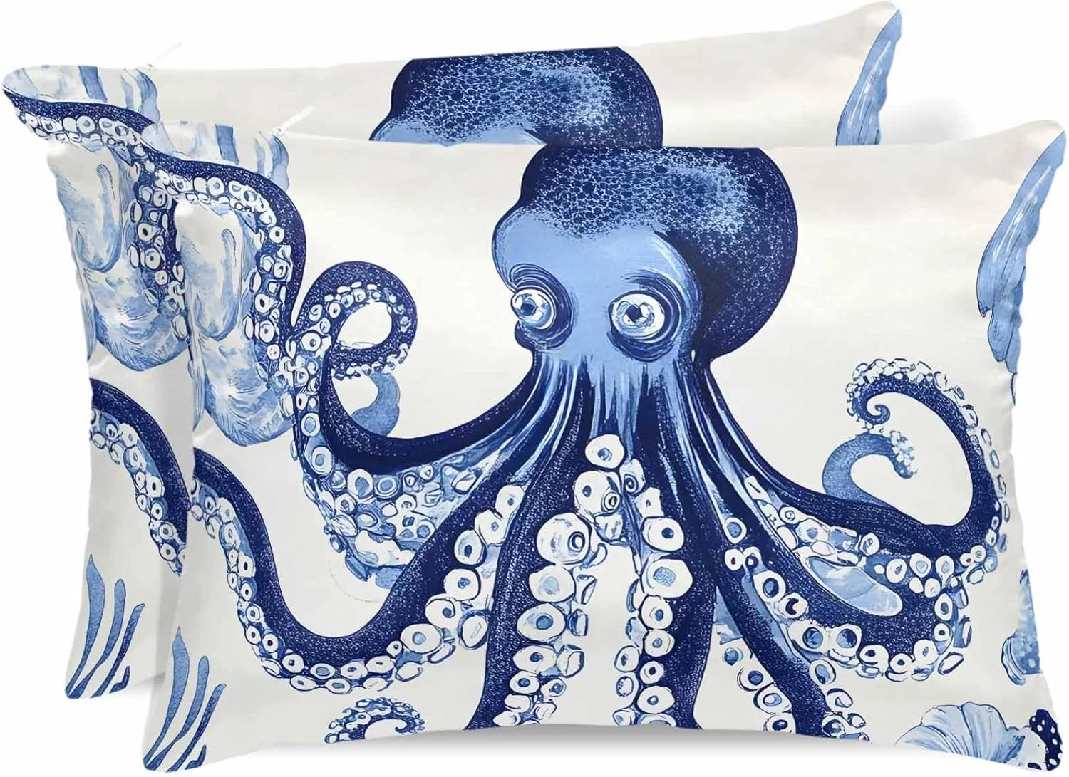 Retro Octopus Satin Pillowcase for Hair and Skin Coastal Octopus Vintage Pillow Cases 2 Pack with Zipper, Super Soft Cooling Similar to Silk Pillow Covers, 20x30 Inch