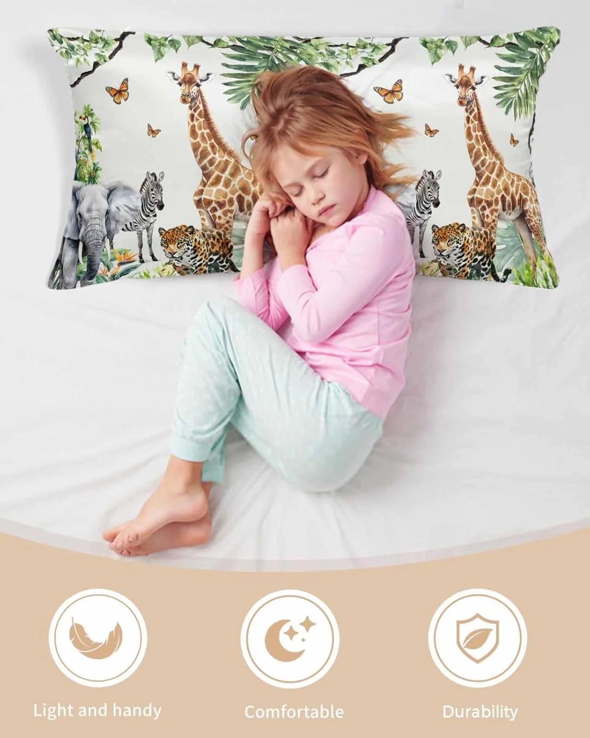 روبالشی ساتن طرح حیوانات جنگل برای مو و پوست، طرح های زرافه، گورخر، فیل و ببر، بسته 2 عددی با زیپ، بسیار نرم و خنک شبیه روکش های ابریشمی، 50x100 سانتی متر روبالشی ساتن طرح حیوانات جنگل برای مو و پوست، طرح های زرافه، گورخر، فیل و ببر، بسته 2 عددی با زیپ، بسیار نرم و خنک شبیه روکش های ابریشمی، 50x100 سانتی متر