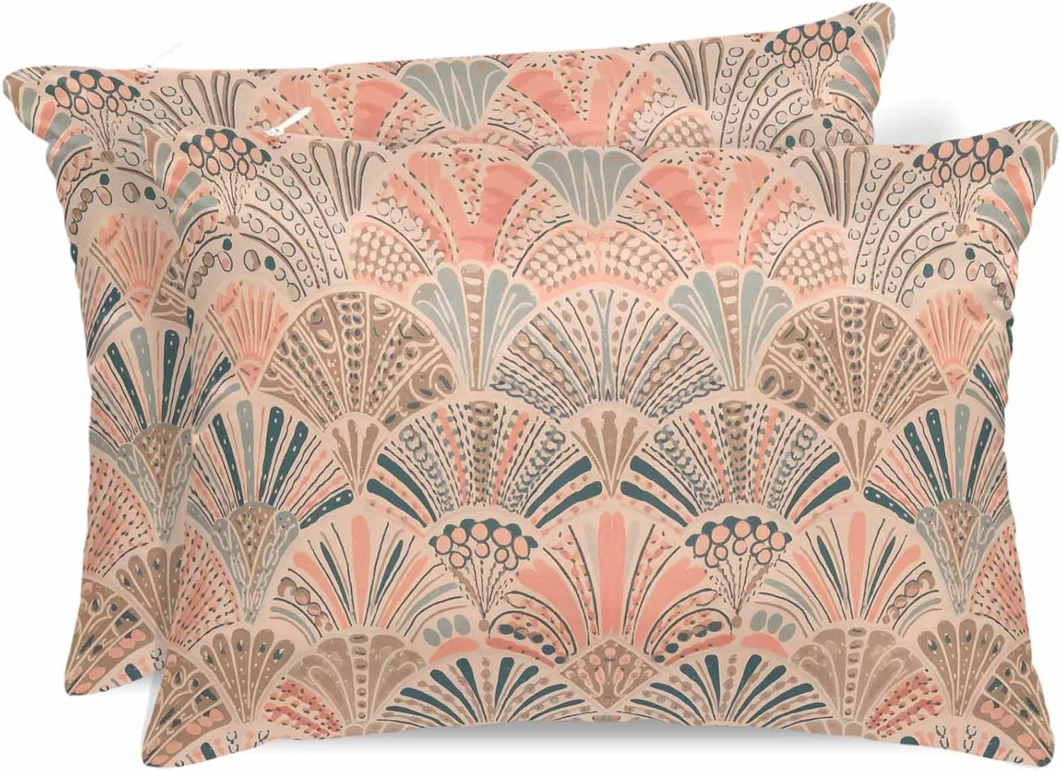 روبالشی ساتن بوهو برای مو و پوست طرح صدف اقیانوسی وینتیج، بسته 2 عددی با زیپ، فوق العاده نرم و خنک شبیه روکش های ابریشمی، سایز 50x66 سانتی متر