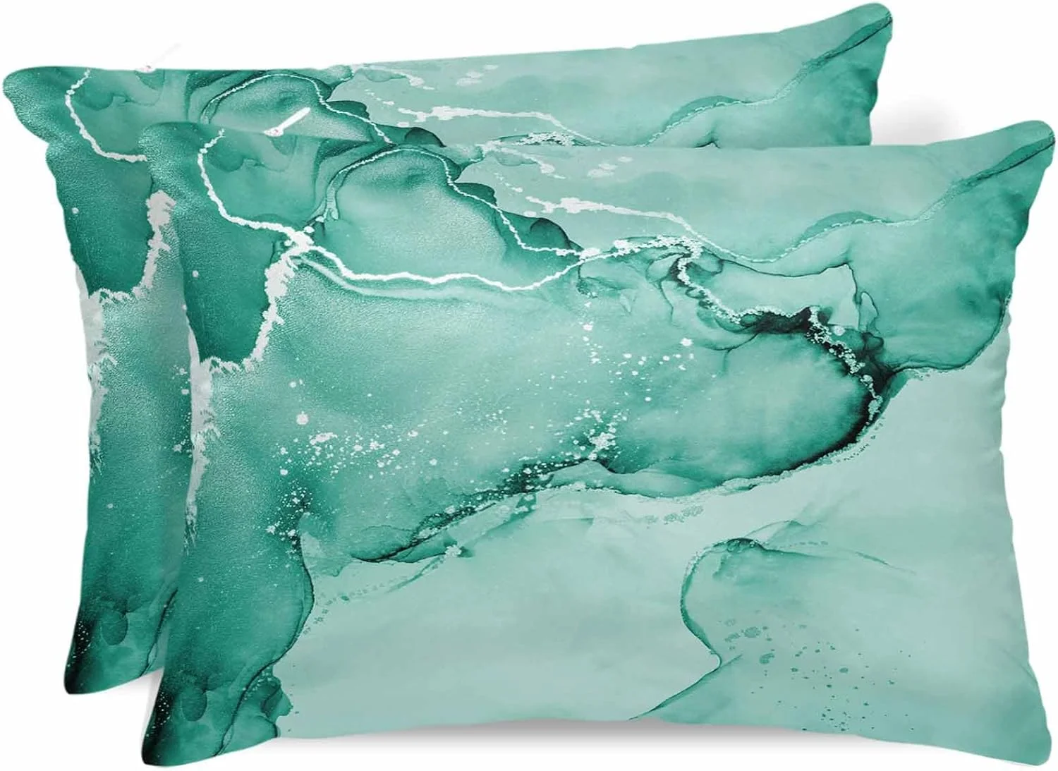 روبالشی ساتن طرح آبستره فیروزه ای برای مو و پوست، طرح مرمر نقره ای، بسته 2 عددی با زیپ، بسیار نرم و خنک، مشابه روکش های ابریشمی، سایز 50x66 سانتی متر