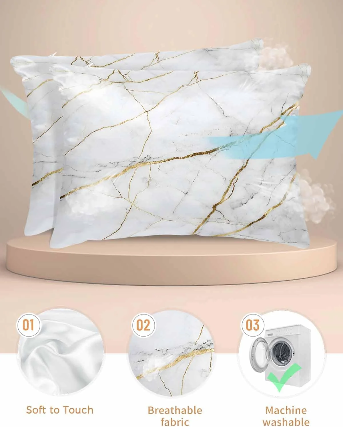 روبالشتی ساتن طرح سنگ مرمر خاکستری برای مو و پوست، طرح خطوط طلایی، بسته 2 عددی با زیپ، بسیار نرم و خنک، مشابه روکش بالش ابریشمی، سایز 50x90 سانتی متر روبالشتی ساتن طرح سنگ مرمر خاکستری برای مو و پوست، طرح خطوط طلایی، بسته 2 عددی با زیپ، بسیار نرم و خنک، مشابه روکش بالش ابریشمی، سایز 50x90 سانتی متر