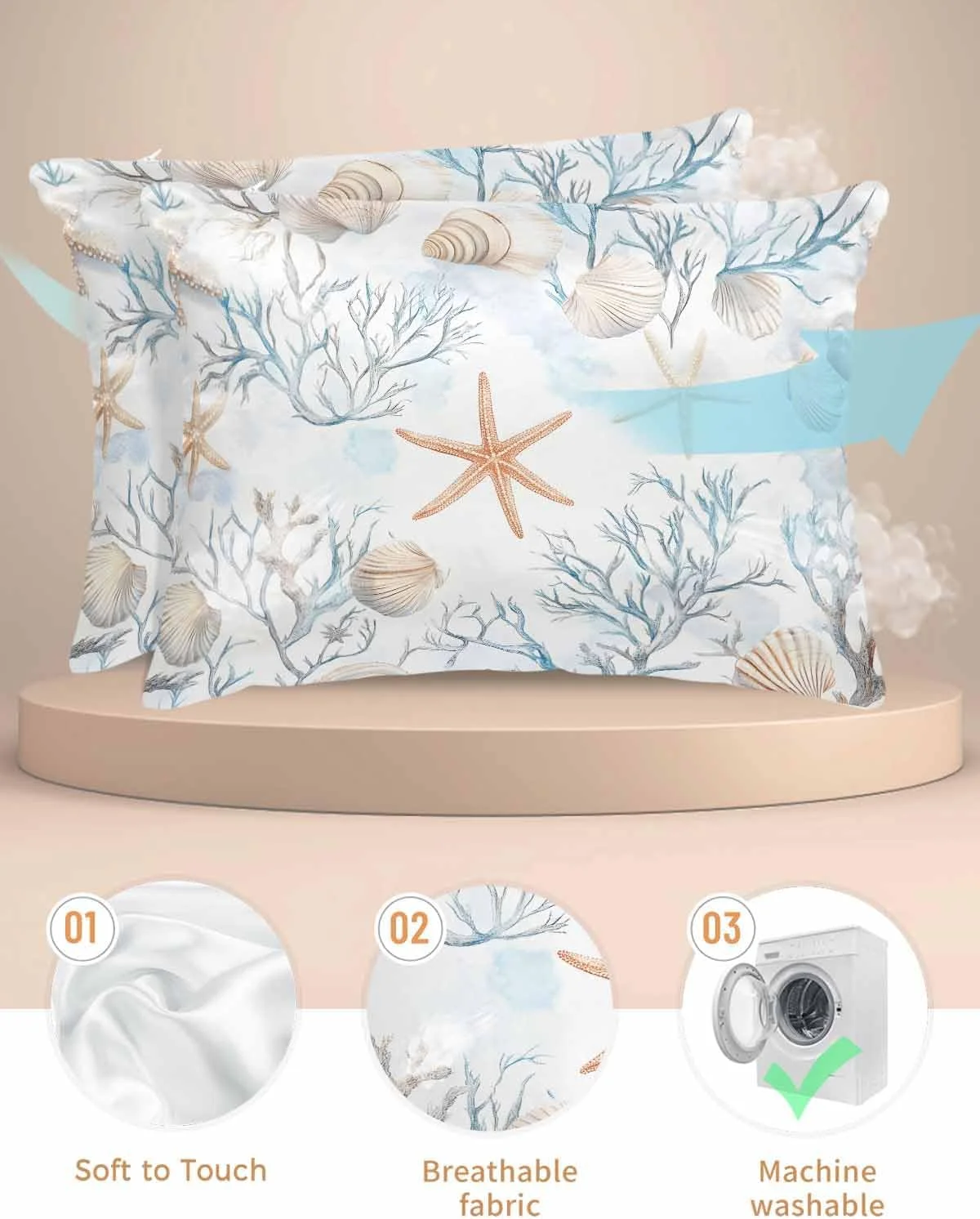 روبالشی ساتن طرح ستاره دریایی مرجانی برای مو و پوست، روکش بالش های وینتیج ساحلی اقیانوسی 2 عددی با زیپ، بسیار نرم و خنک شبیه روکش بالش ابریشمی، 50x75 سانتی متر روبالشی ساتن طرح ستاره دریایی مرجانی برای مو و پوست، روکش بالش های وینتیج ساحلی اقیانوسی 2 عددی با زیپ، بسیار نرم و خنک شبیه روکش بالش ابریشمی، 50x75 سانتی متر