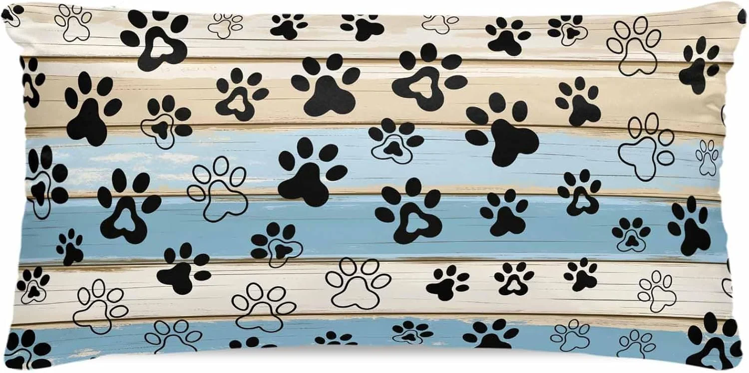 روبالشی ساتن طرح چوب قهوه ای آبی برای مو و پوست، طرح پنجه سگ و گربه، روبالشی های وینتیج 2 عددی با زیپ، بسیار نرم و خنک کننده شبیه روکش های ابریشمی، 50x100 سانتی متر