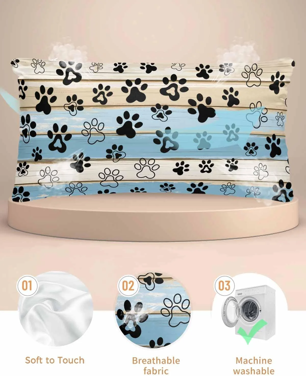 روبالشی ساتن طرح چوب قهوه ای آبی برای مو و پوست، طرح پنجه سگ و گربه، روبالشی های وینتیج 2 عددی با زیپ، بسیار نرم و خنک کننده شبیه روکش های ابریشمی، 50x100 سانتی متر