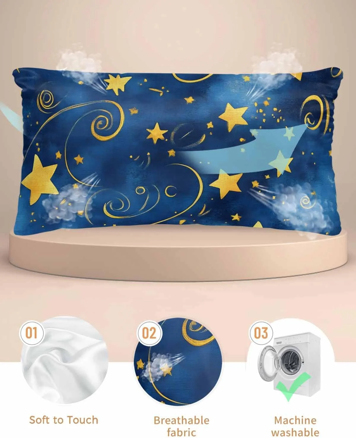 روبالشی ساتن طرح آسمان پر ستاره آبی برای مو و پوست، روبالشی طرح کهکشان ستاره ای وینتیج، بسته 2 عددی با زیپ، بسیار نرم و خنک کننده مشابه روکش های ابریشمی، 50x100 سانتی متر