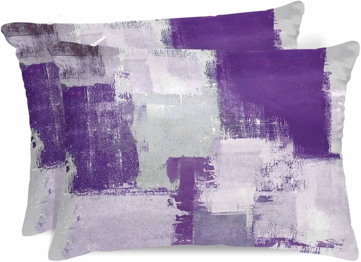 روبالشی ساتن طرح انتزاعی بنفش خاکستری برای مو و پوست، روبالشی های مدرن گرافیتی وینتیج، بسته 2 عددی با زیپ، بسیار نرم و خنک کننده شبیه روکش های ابریشمی، 50x66 سانتی متر