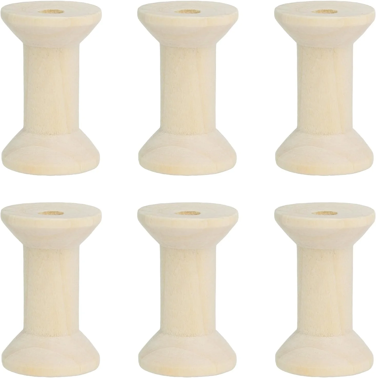 ماسوره های چوبی خالی YELARXI، ماسوره های نخ چوبی پرداخت نشده، 2"x1.2" مناسب برای ماشین های گلدوزی و خیاطی، صنایع دستی، سیم بافی، قرقره (6 عدد، رنگ طبیعی)
