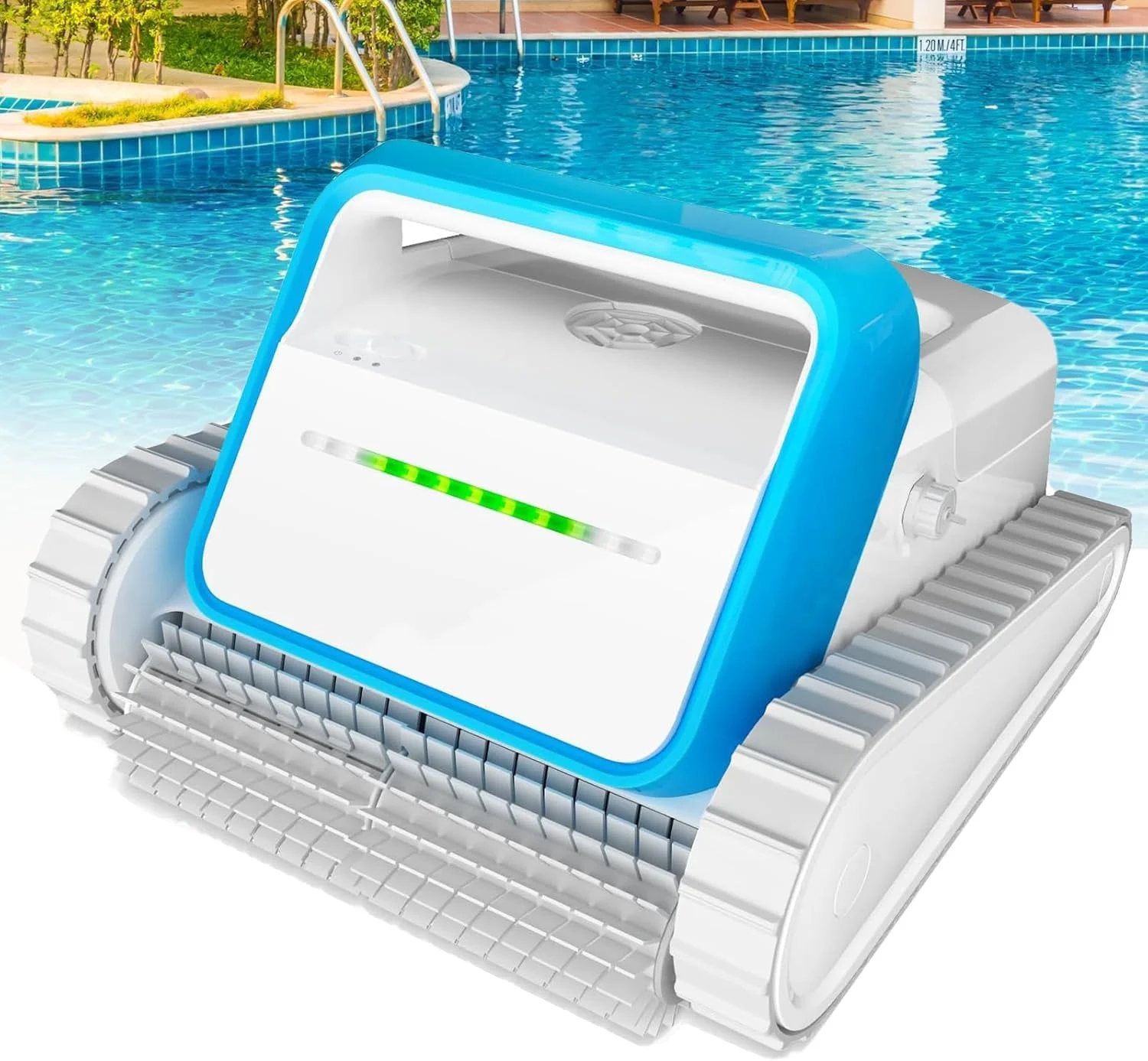 جاروبرقی رباتیک استخر بی سیم، جاروبرقی اتوماتیک استخر شنا، تمیز کردن دیوار و خط آب، زمان کارکرد 2.5 ساعته برای استخرهای تا 152 متر مربع، ضد آب IP68، برای استخرهای داخل زمینی (آبی)