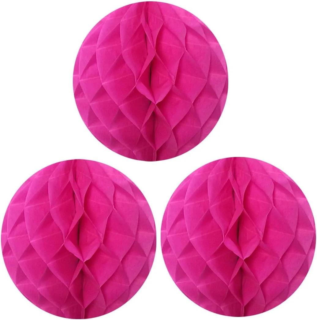 مجموعه 3 عددی توپک های لانه زنبوری بافت کاغذی Wrapables، سایز 10 اینچ، مناسب برای تزئینات جشن عروسی، جشن تولد، جشن نوزادی و دکوراسیون اتاق کودک، صورتی جیغ