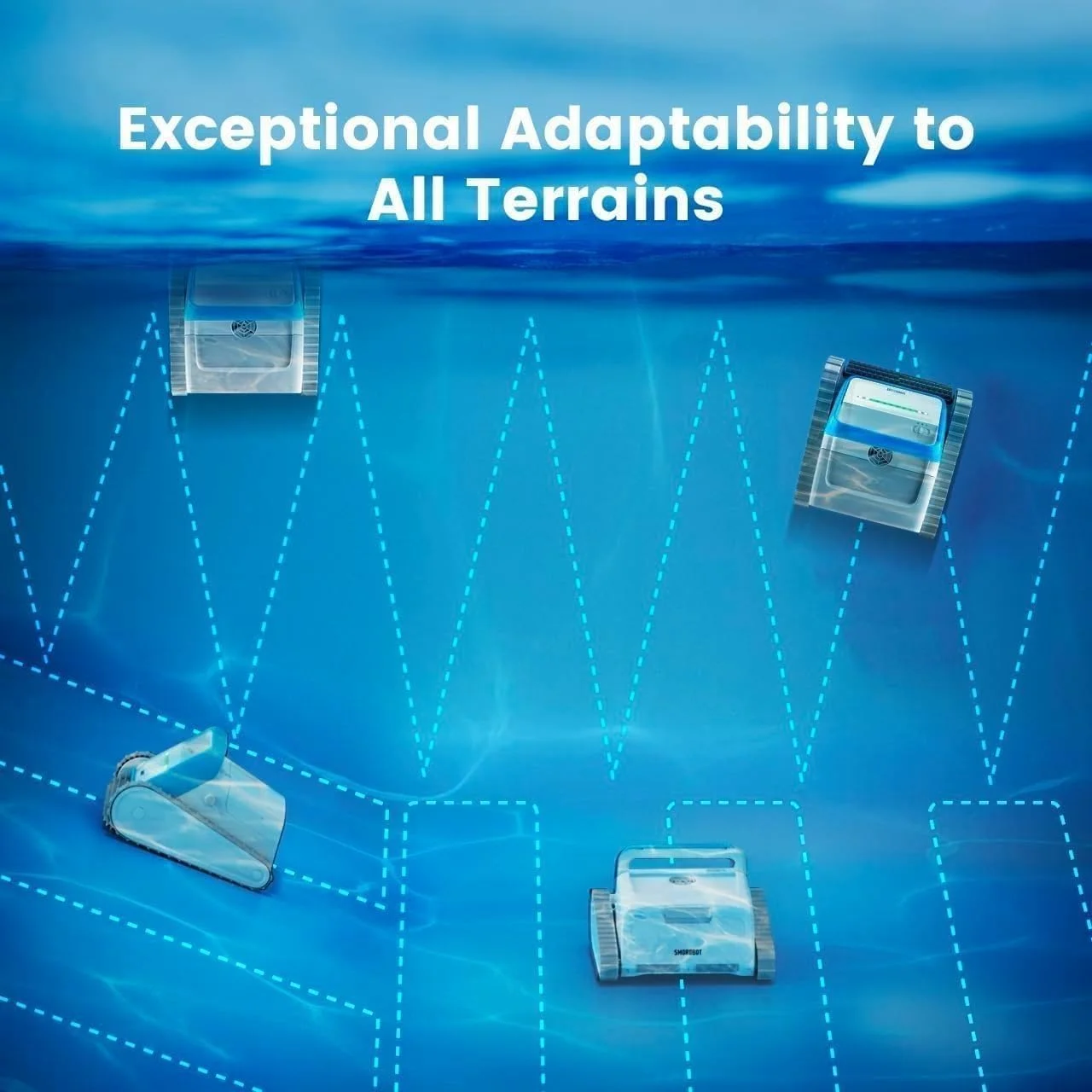 جاروبرقی رباتیک استخر بی سیم، جاروبرقی اتوماتیک استخر شنا، تمیز کردن دیوار و خط آب، زمان کارکرد 2.5 ساعته برای استخرهای تا 152 متر مربع، ضد آب IP68، برای استخرهای داخل زمینی (آبی)