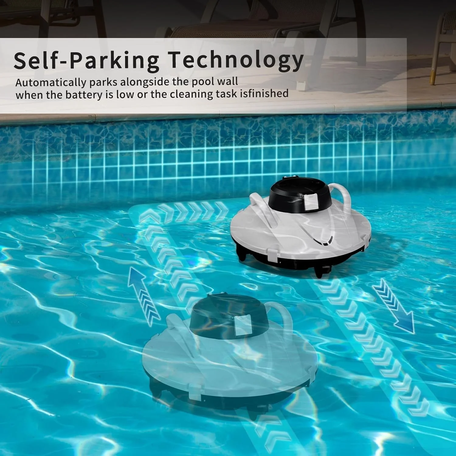 جاروبرقی رباتیک استخر بی سیم، با زمان کارکرد 120 دقیقه، جاروبرقی رباتیک خودکار با قابلیت پارک خودکار، ربات تمیز کننده استخر بی سیم، جاروبرقی رباتیک استخر برای استخرهای مسطح تا 1000 فوت مربع