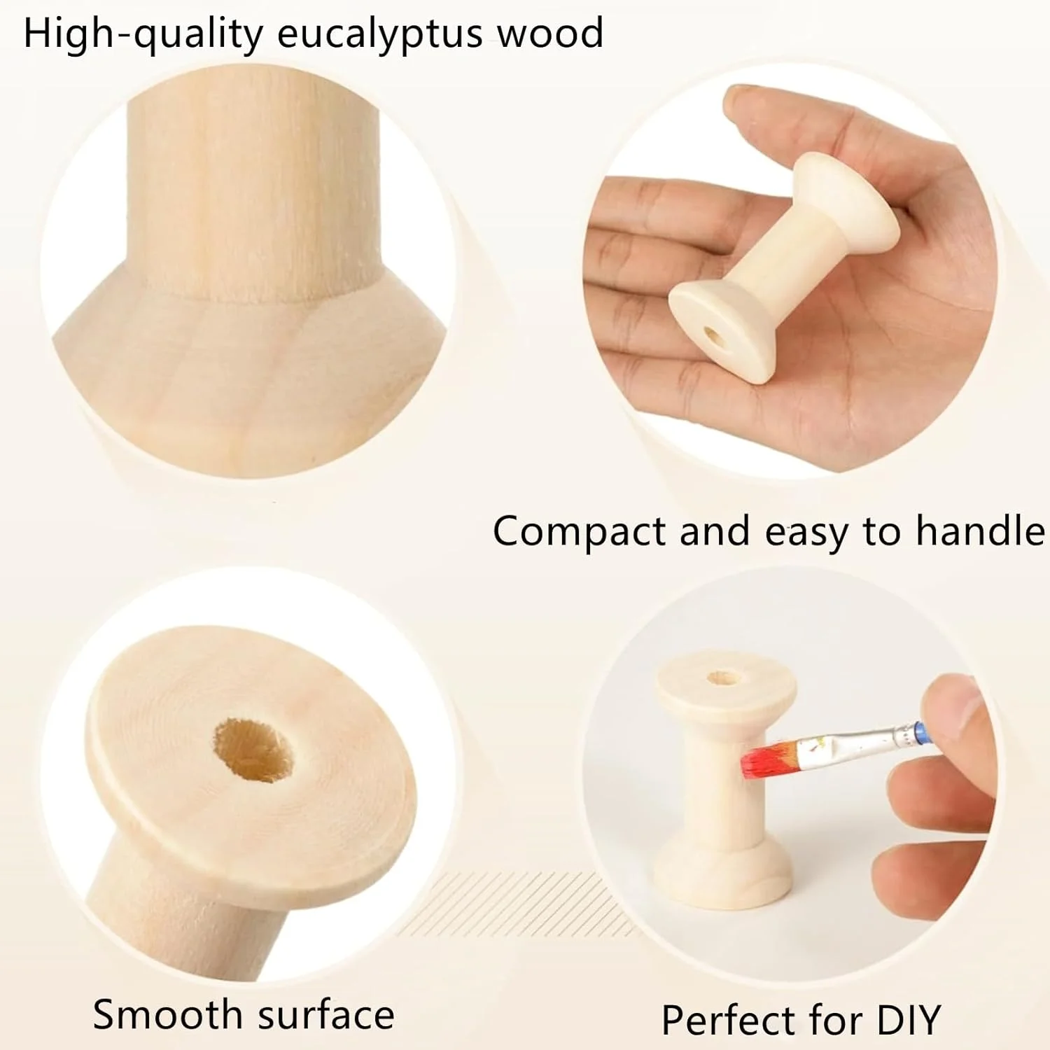 بسته 10 عددی ماسوره چوبی برای صنایع دستی، ماسوره های چوبی خالی حرفه ای برای تزئینات خیاطی و سیم کشی