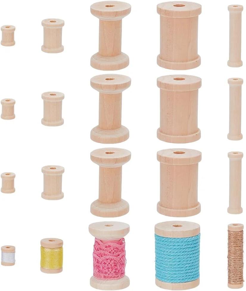 بسته 20 عددی ماسوره چوبی WADORN، 5 مدل مختلف برای کارهای دستی، ماسوره چوبی پرداخت نشده 1.6-5.1 سانتی متر، ماسوره بافندگی سیم، ماسوره های خیاطی خالی ساخته شده از چوب، ماسوره نخ گلدوزی برای چرخ خیاطی، سیم