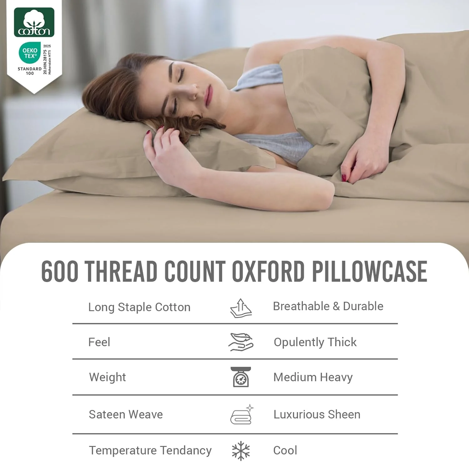 روبالشی های نخی لطیف پیزونا، سایز استاندارد 50x75 سانتی متر، رنگ طوسی ساده، با تراکم 600، نرم و لطیف، بافته شده از 100% نخ ساتن پنبه ای مرغوب، دارای لبه 5 سانتی متری (روبالشی هتلی - 2 عدد)