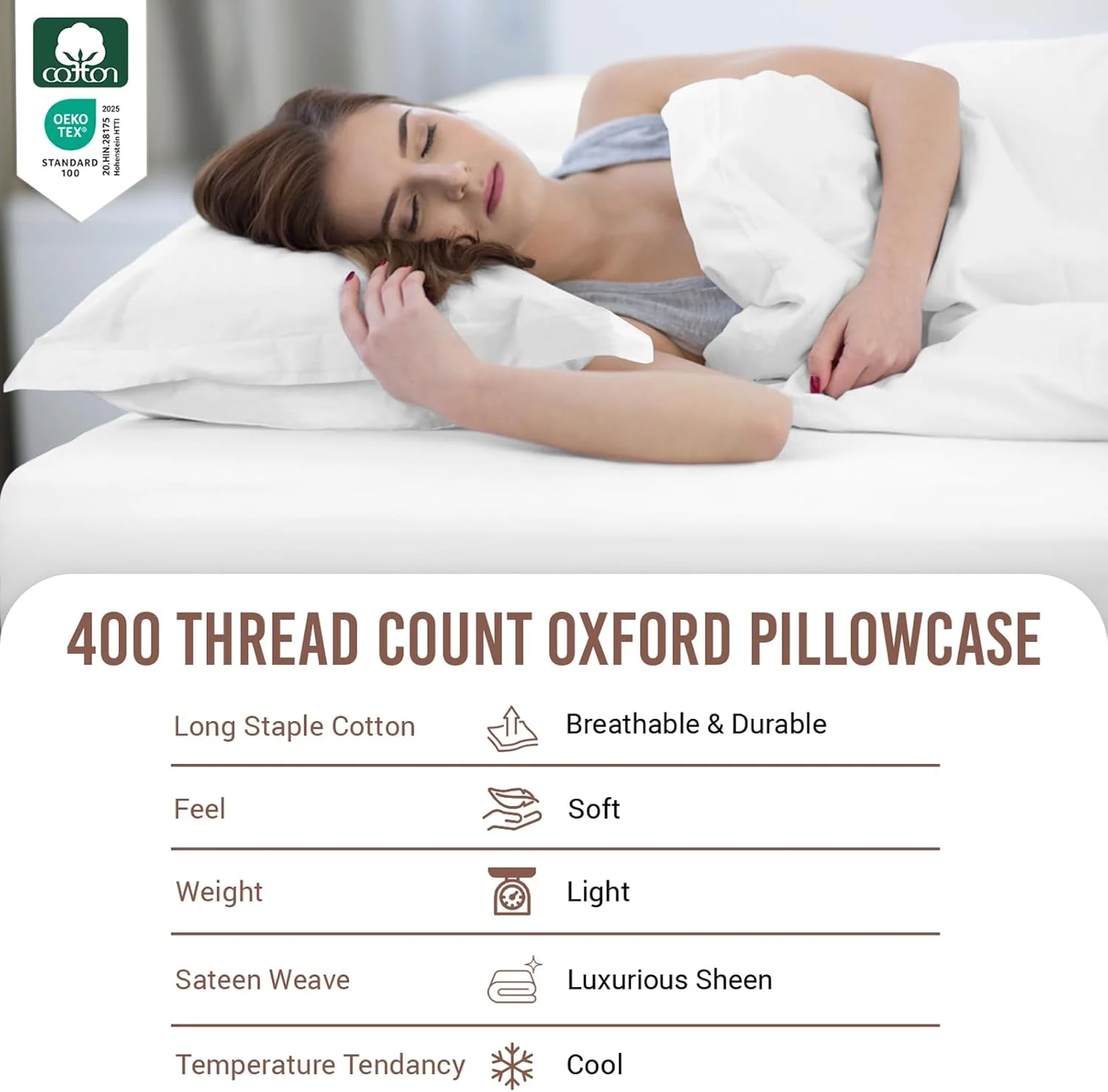 روبالشی کینگ سایز پیزونا، 100% پنبه خالص، 50x90 سانتی متر، سفید، بافت ساتن پنبه ای نرم و مجلل با تراکم 400، دارای لبه 5 سانتی متری (روبالشی خنک کننده - 2 عدد) روبالشی کینگ سایز پیزونا، 100% پنبه خالص، 50x90 سانتی متر، سفید، بافت ساتن پنبه ای نرم و مجلل با تراکم 400، دارای لبه 5 سانتی متری (روبالشی خنک کننده - 2 عدد)