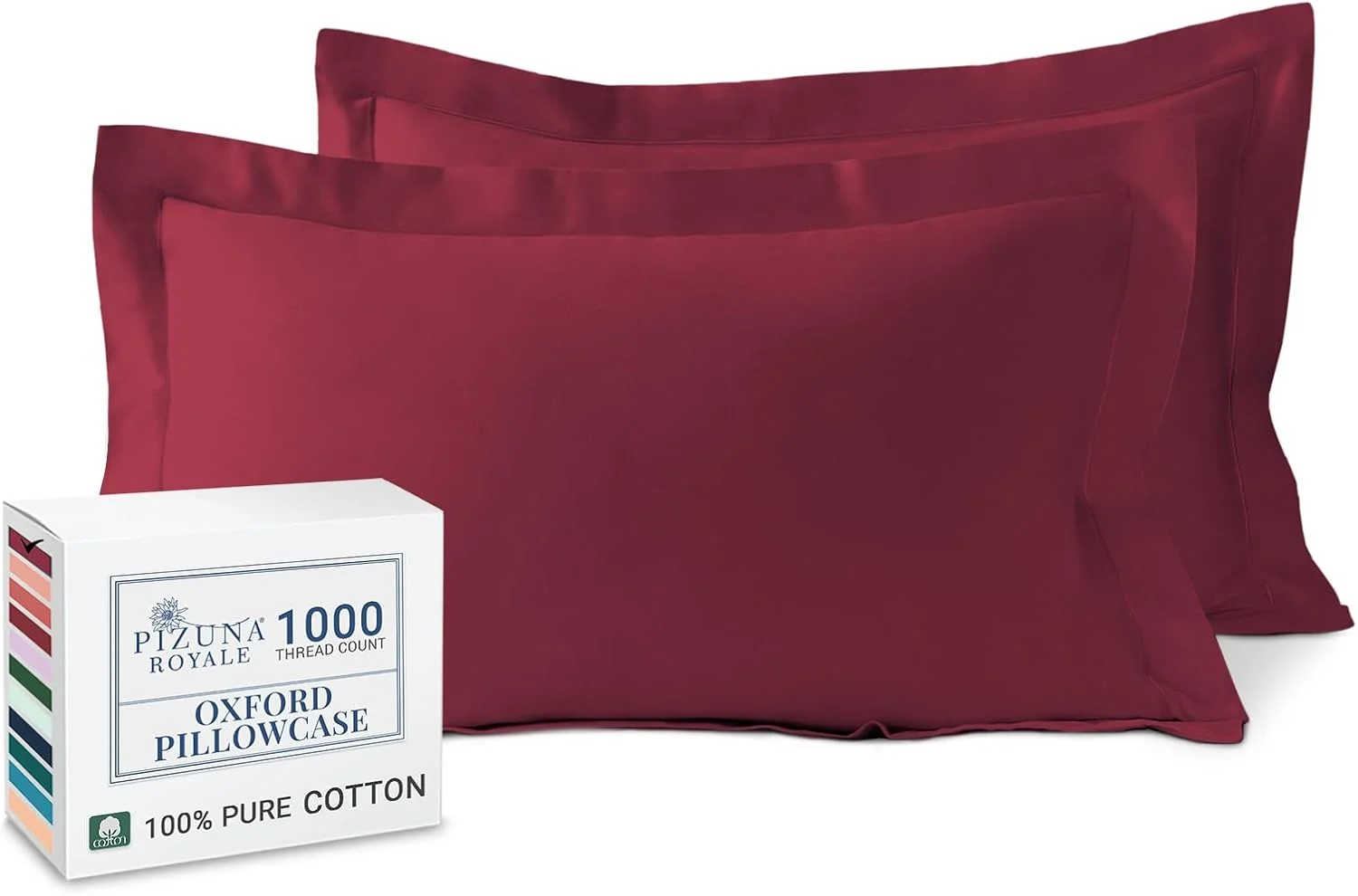 روبالشی استاندارد پیزونا رویال 100% پنبه، 50x75 سانتی متر، رنگ قرمز ریو، با تراکم 1000، بافت ساتن پنبه ای ضخیم، مجلل و بادوام با لبه 5 سانتی متری (روبالشی مجلل قرمز ریو - 2 عدد)