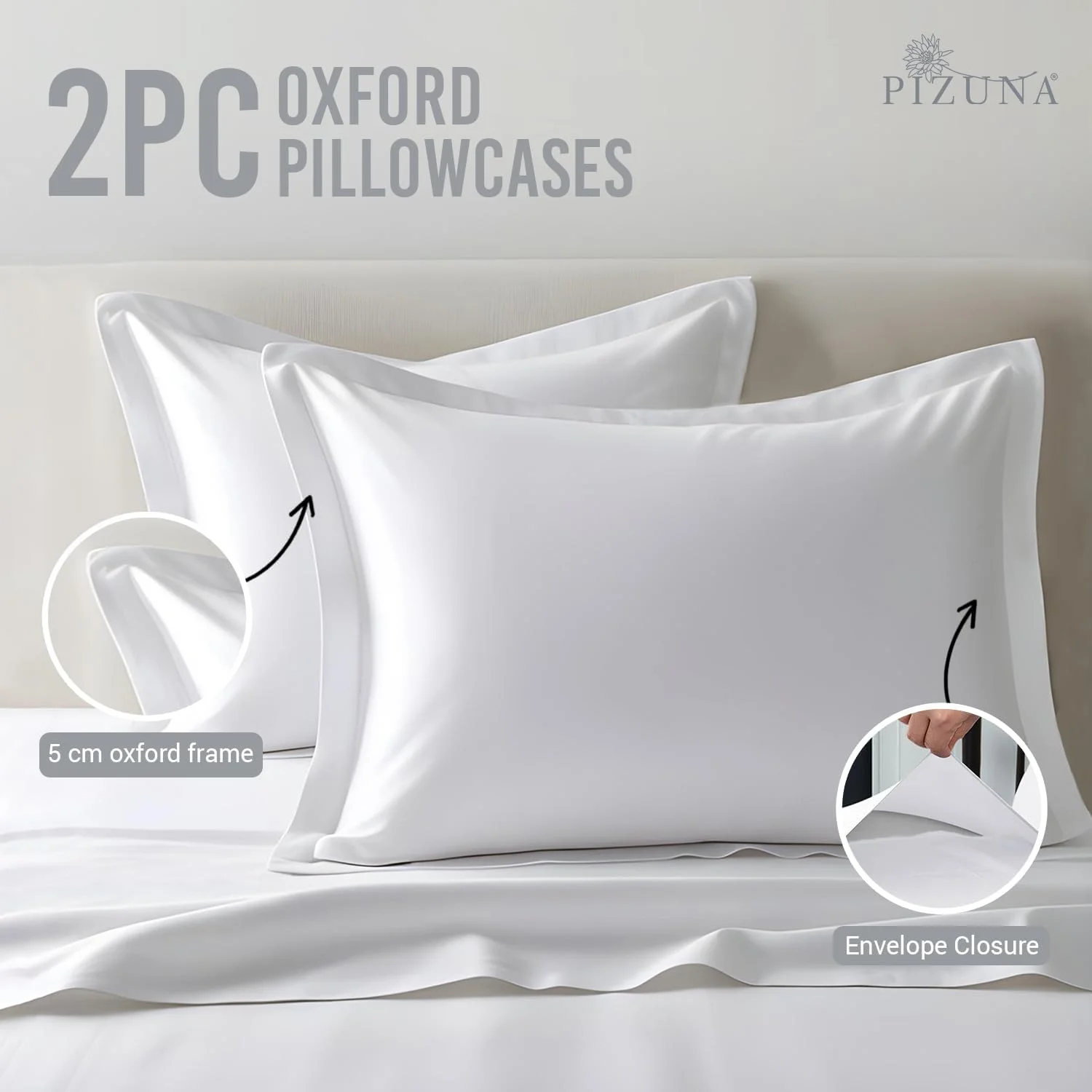 روبالشی نخی لطیف پیزونا سایز کینگ 50x90 سانتی متر سفید جدید، 600 نخ، نرم و لطیف، بافته شده از ساتن 100% پنبه الیاف بلند با لبه 5 سانتی متری (روبالشی هتلی سفید جدید - 2 عدد) روبالشی نخی لطیف پیزونا سایز کینگ 50x90 سانتی متر سفید جدید، 600 نخ، نرم و لطیف، بافته شده از ساتن 100% پنبه الیاف بلند با لبه 5 سانتی متری (روبالشی هتلی سفید جدید - 2 عدد)