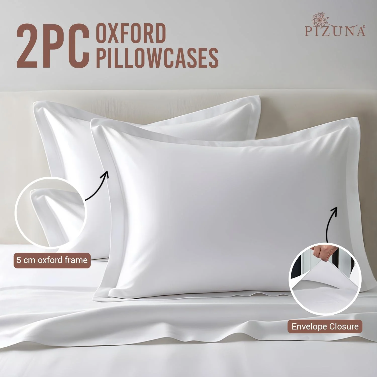 روبالشی کینگ سایز پیزونا، 100% پنبه خالص، 50x90 سانتی متر، سفید، بافت ساتن پنبه ای نرم و مجلل با تراکم 400، دارای لبه 5 سانتی متری (روبالشی خنک کننده - 2 عدد) روبالشی کینگ سایز پیزونا، 100% پنبه خالص، 50x90 سانتی متر، سفید، بافت ساتن پنبه ای نرم و مجلل با تراکم 400، دارای لبه 5 سانتی متری (روبالشی خنک کننده - 2 عدد)