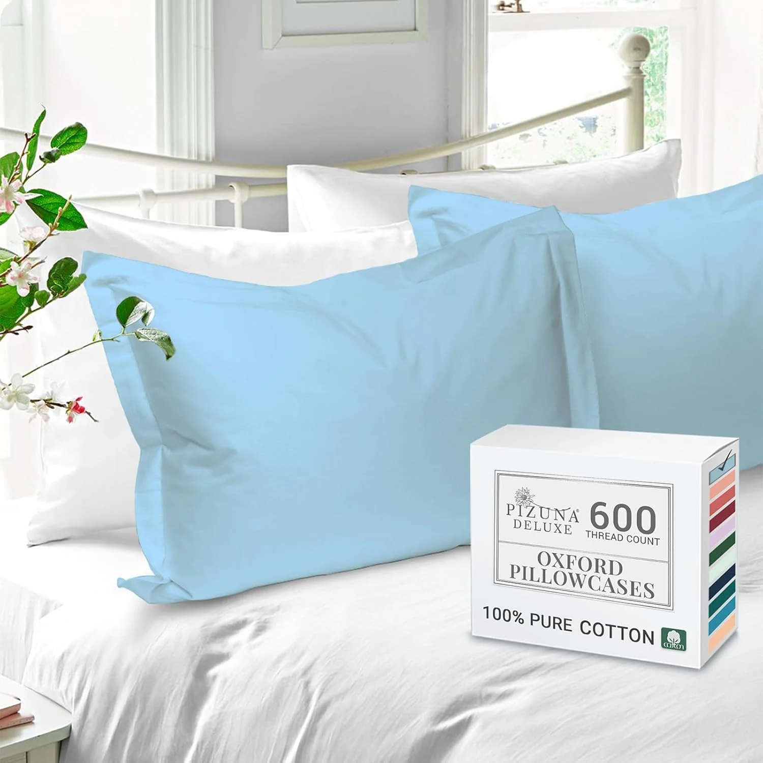 روبالشی لوکس پیزونا 100% پنبه ای سایز استاندارد 50x75 سانتی متر آبی آسمانی، بافت ساتن پنبه ای نرم و لطیف با تراکم 600، دارای لبه 5 سانتی متری (روبالشی هتلی آبی آسمانی - 2 عدد) روبالشی لوکس پیزونا 100% پنبه ای سایز استاندارد 50x75 سانتی متر آبی آسمانی، بافت ساتن پنبه ای نرم و لطیف با تراکم 600، دارای لبه 5 سانتی متری (روبالشی هتلی آبی آسمانی - 2 عدد)