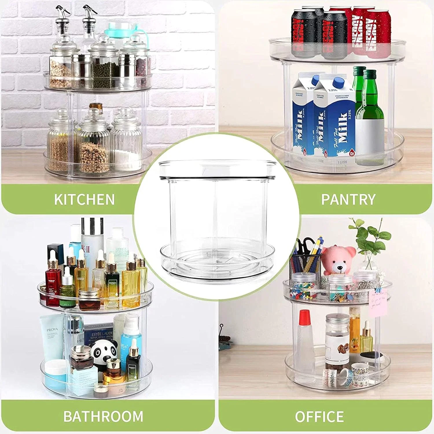 چرخشی تنبل U-HOOME، ارگانایزر کابینت چرخشی پلاستیکی شفاف U-HOOME برای نگهداری ادویه جات آشپزخانه، کابینت، انبار، یخچال، پیشخوان (2 طبقه - 1 عدد) چرخشی تنبل U-HOOME، ارگانایزر کابینت چرخشی پلاستیکی شفاف U-HOOME برای نگهداری ادویه جات آشپزخانه، کابینت، انبار، یخچال، پیشخوان (2 طبقه - 1 عدد)