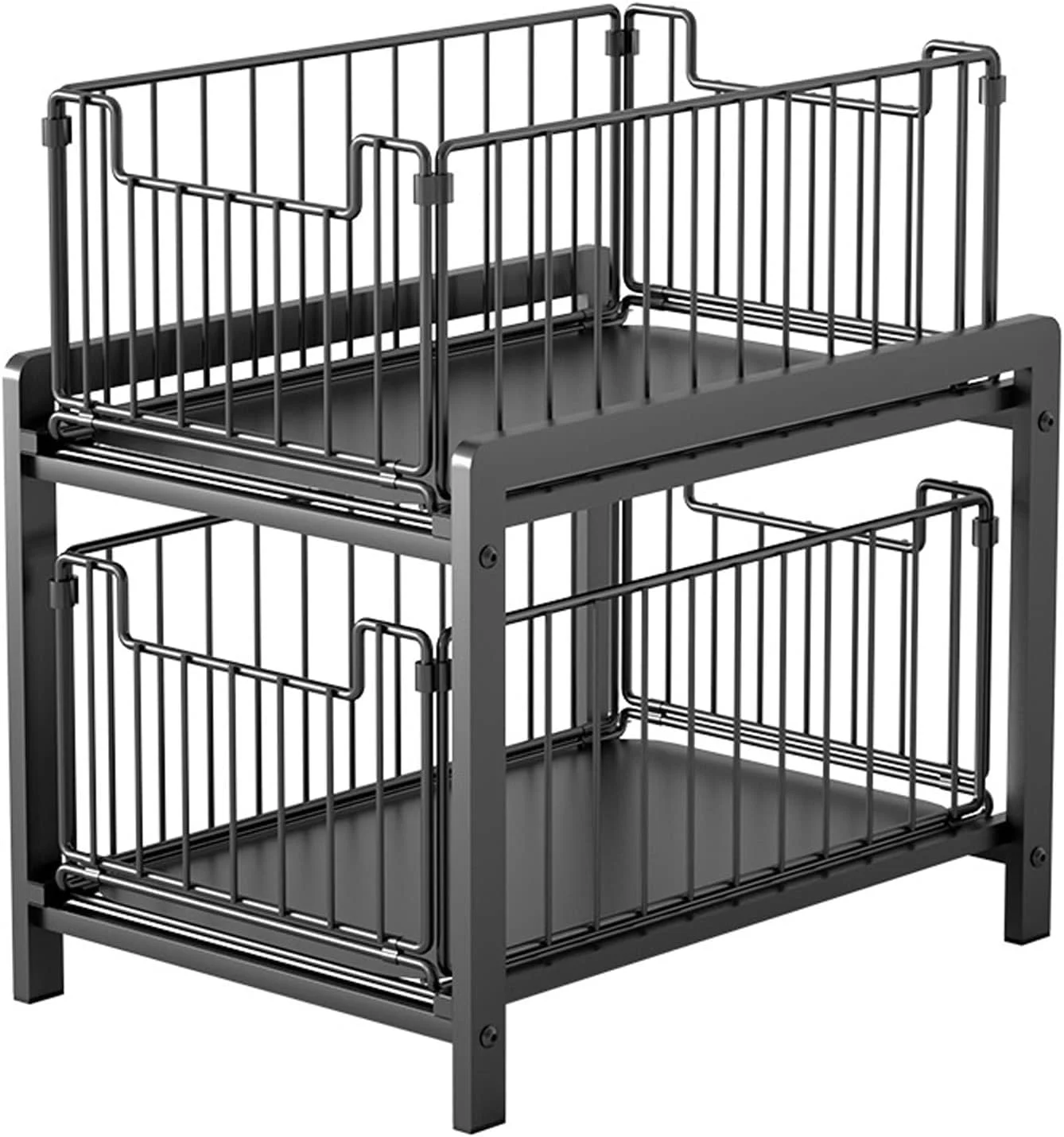 U-HOOME قفسه ارگانایزر دو طبقه با سبد کشویی، مناسب برای زیر سینک، کابینت، کانتر آشپزخانه، پنتری، حمام و میز کار (مدل E)