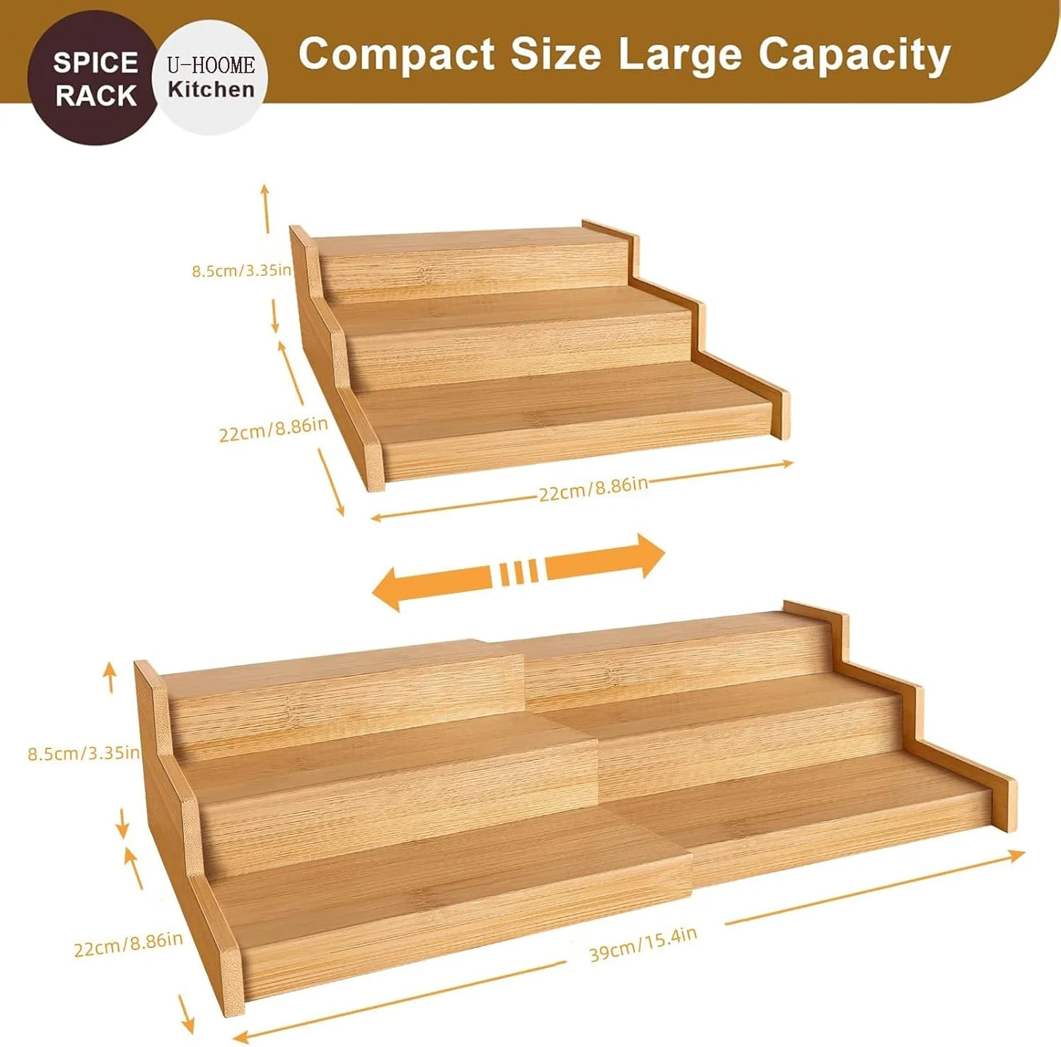 ارگانایزر قفسه ادویه U-HOOME، ارگانایزر کابینت آشپزخانه، قفسه نمایشگر 3 طبقه قابل گسترش، قفسه نگهداری ادویه برای کابینت آشپزخانه، سازماندهی انبار، نگهداری و سازماندهی آشپزخانه، سازمان دهنده چاشنی