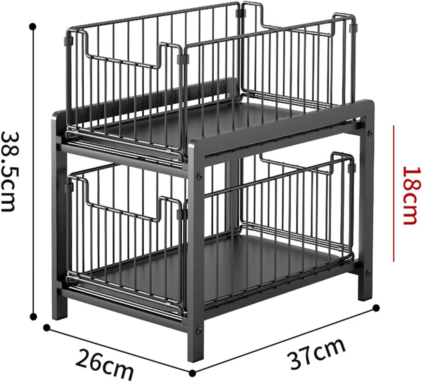 U-HOOME قفسه ارگانایزر دو طبقه با سبد کشویی، مناسب برای زیر سینک، کابینت، کانتر آشپزخانه، پنتری، حمام و میز کار (مدل E)