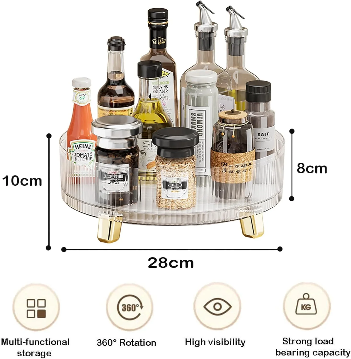 ارگانایزر گردان 360 درجه U-HOOME، قفسه ادویه گردان، قفسه نگهداری ادویه چرخشی برای آشپزخانه، انبار، عطر، سازمان دهنده آرایش، سینی لوازم آرایشی بهداشتی، سازمان دهنده میز آرایش