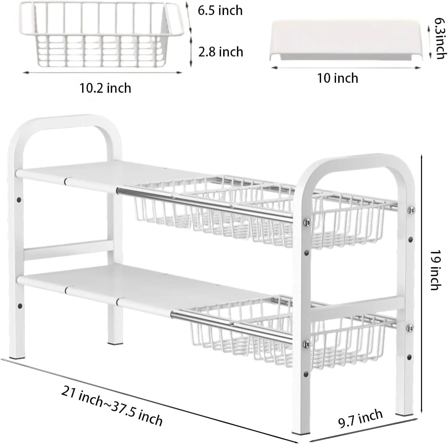 ارگانایزر زیر سینک U-HOOME، ارگانایزر قفسه کابینت 2 طبقه قابل گسترش با 5 پنل جداشدنی و 5 سبد ذخیره سازی برای نگهداری زیر قفسه حمام، جا قفسه ای سازماندهی، جا ظرفی سینک آشپزخانه