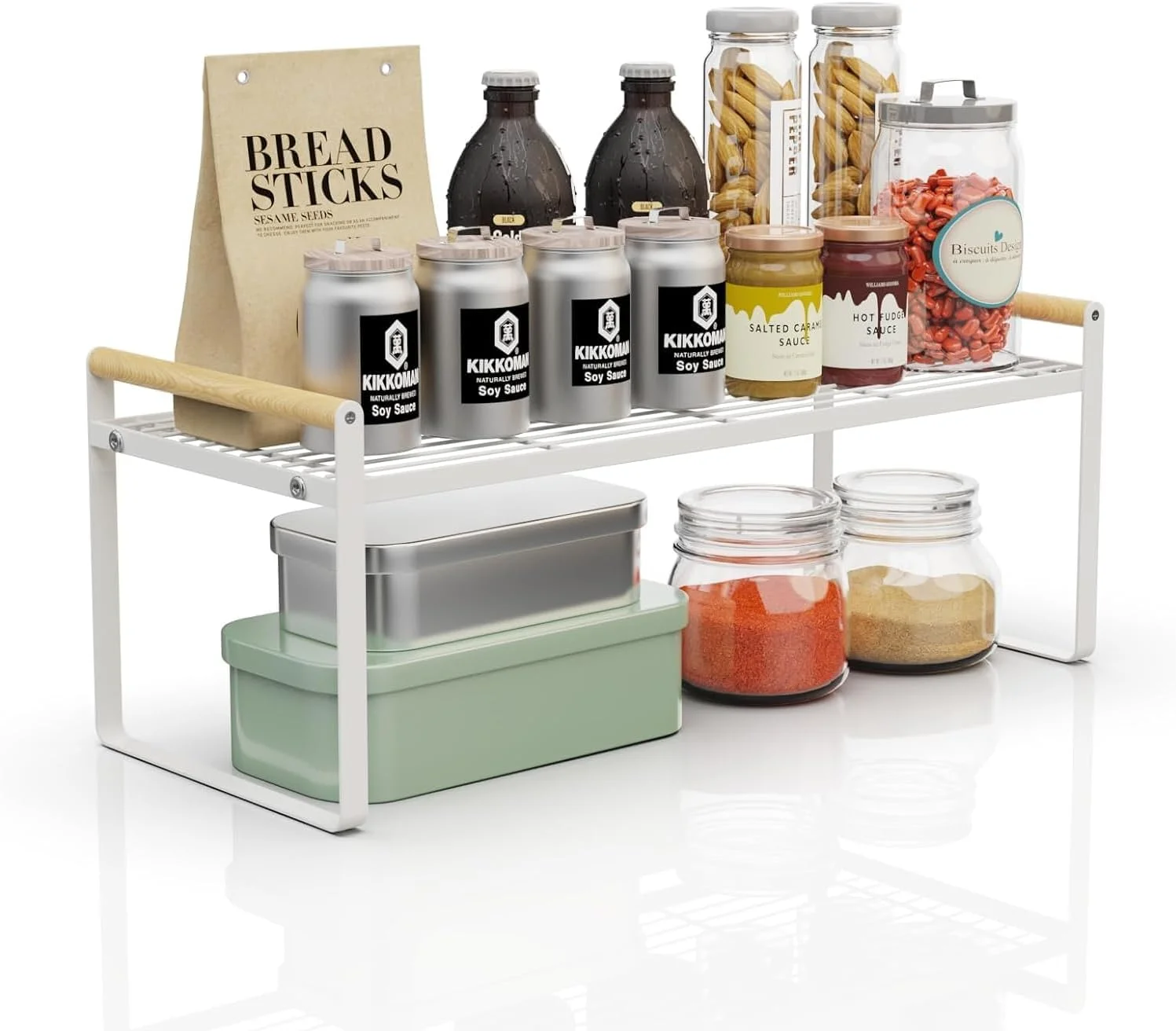 U-HOOME Kitchen Cabinet Pantry Shelf,Cupboard Stand Spice Rack Organizer,Stackable Countertop Organization and Storage For Kitchen Bathroom Office (1 pack-White Large)