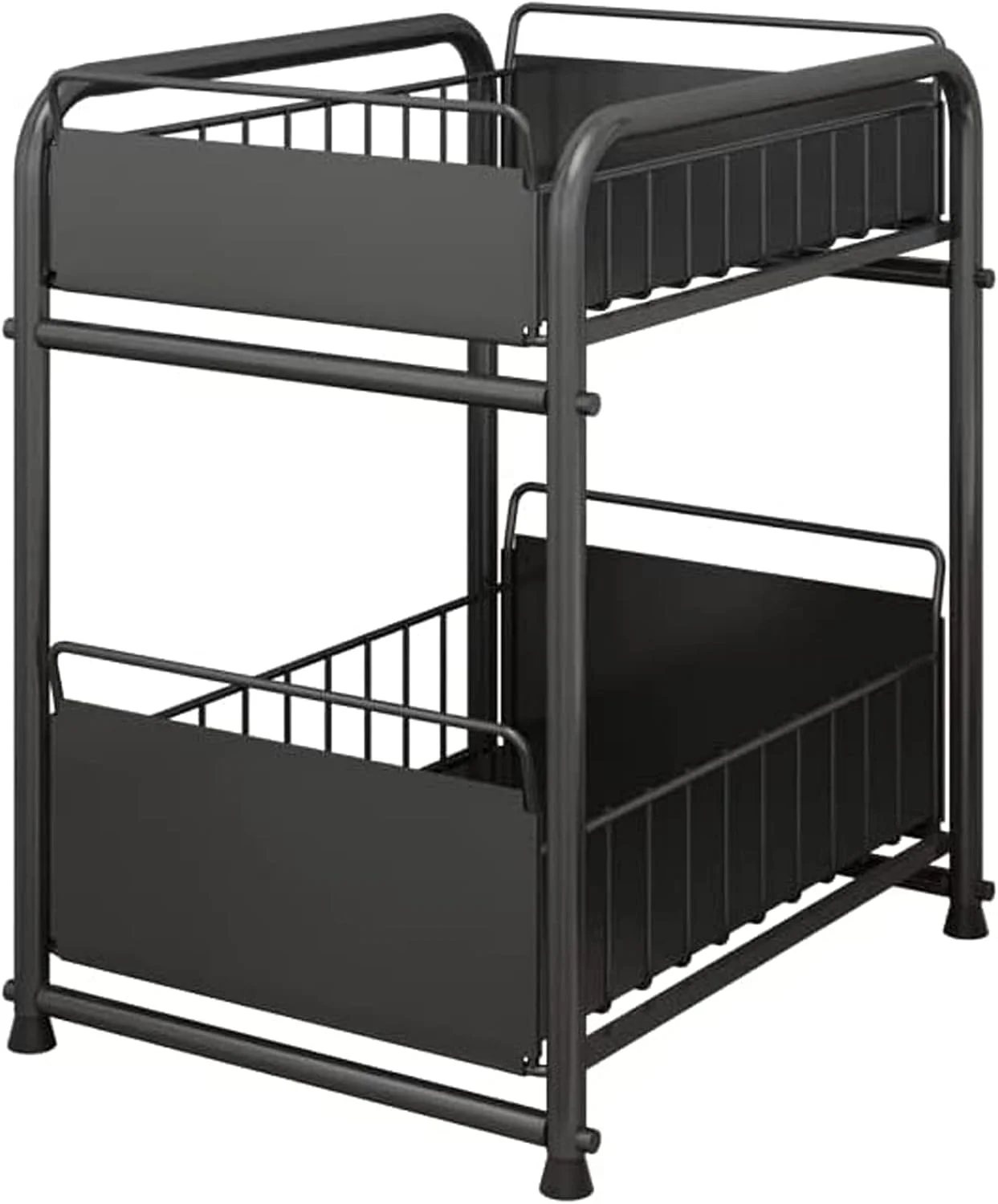 ارگانایزر کابینت زیر سینک 2 طبقه U-HOOME با کشوی کشویی، سبد قفسه فولادی تا 68 کیلوگرم برای کابینت آشپزخانه، حمام یا انبار (مشکی)