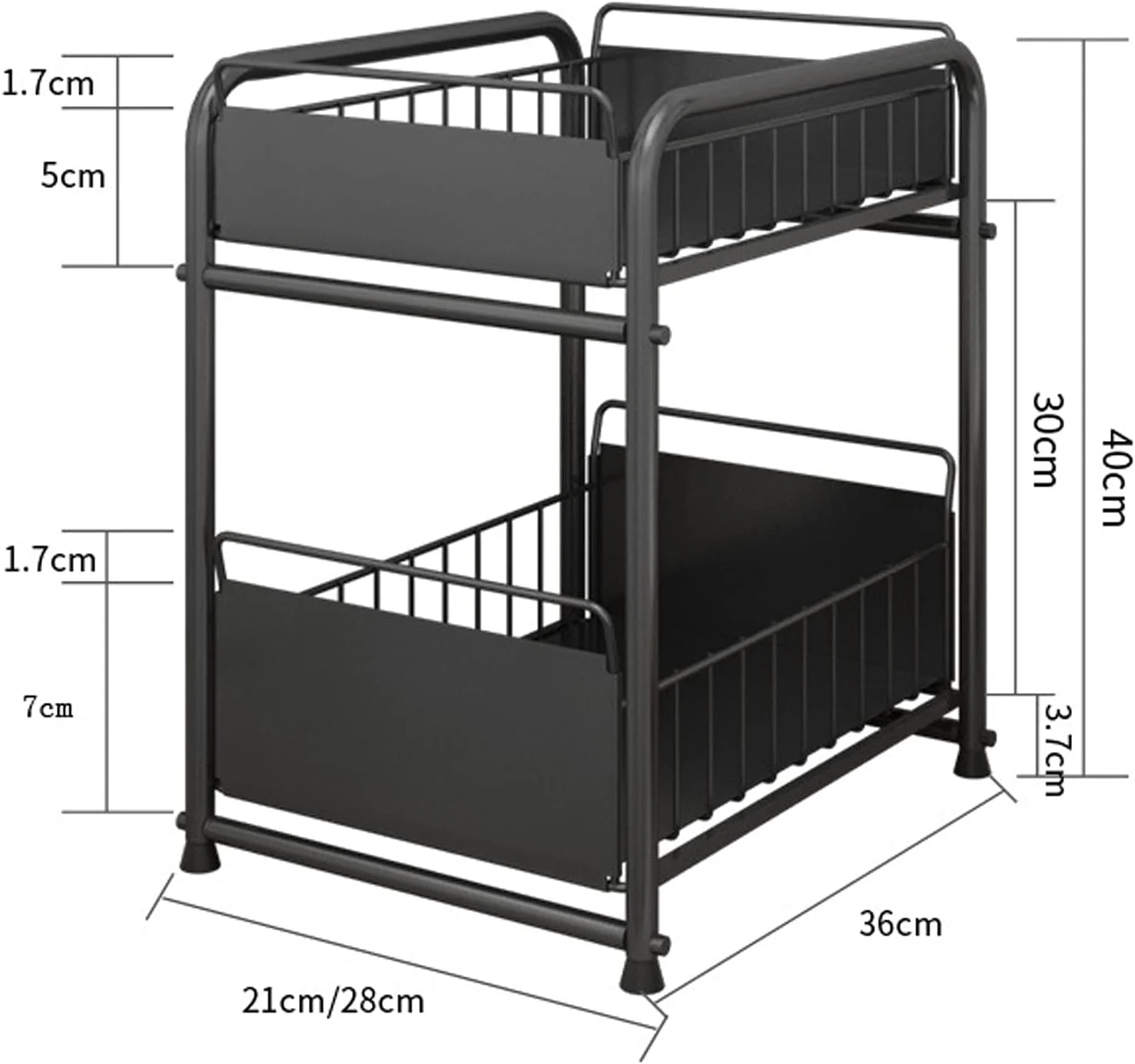 ارگانایزر کابینت زیر سینک 2 طبقه U-HOOME با کشوی کشویی، سبد قفسه فولادی تا 68 کیلوگرم برای کابینت آشپزخانه، حمام یا انبار (مشکی)