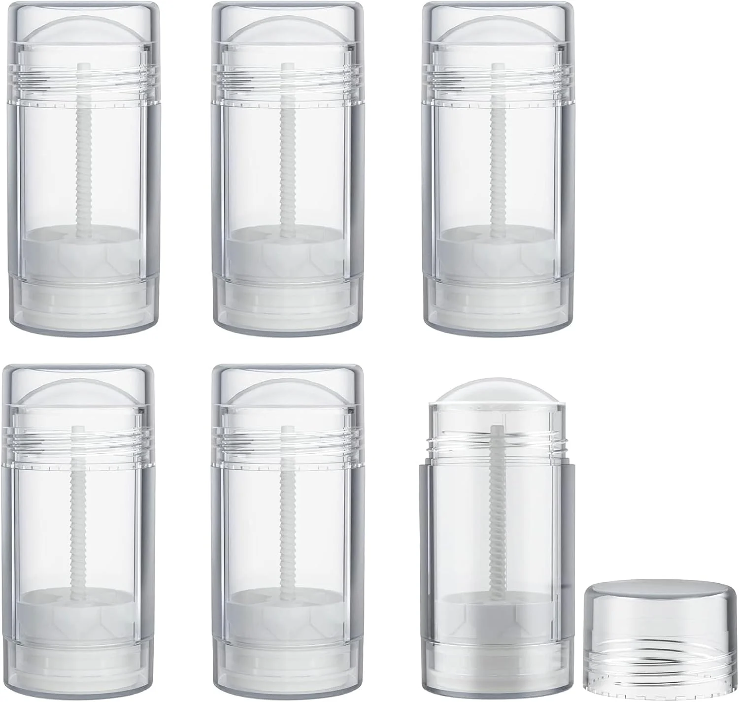 پک 6 عددی ظروف خالی دئودورانت گرد، بطری های پلاستیکی دئودورانت برای چرخاندن، لوله های بالم لب قابل پر کردن مجدد برای دئودورانت و بالم لب خانگی، پر کردن آسان (30 میلی لیتر، شفاف)